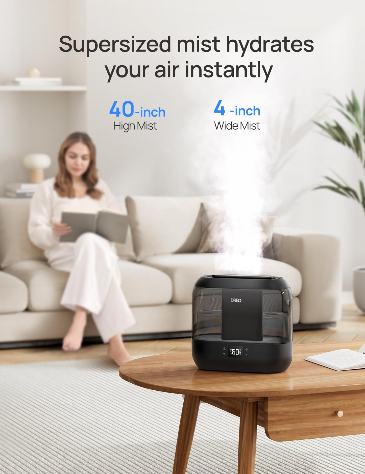 Dreo Humidifiers for Bedroom, Top Fill 4L Smart Cool Mist Humidifier with Oil Diffuser, Cartridge, Nightlight, 32H Runtime, Quiet Ultrasonic Humidifiers for Home, Baby Nursery, Plants, Office, HM311S
