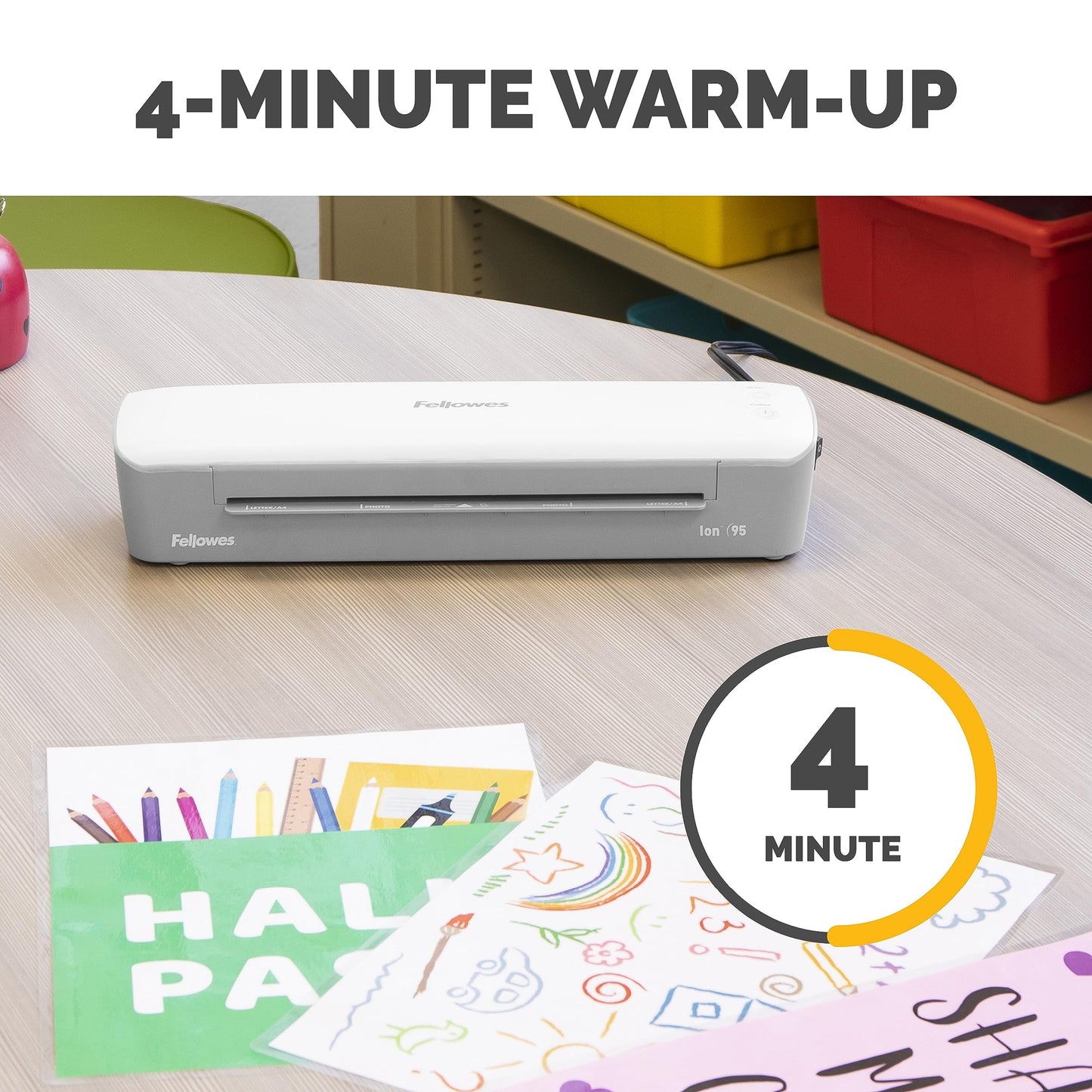 Fellowes Ion 95 Thermal Laminator for Home, School or Office with 15 Pouch Starter Kit, Easy to Use, Quick Warm-Up, Jam-Free, White/Grey (5247201)