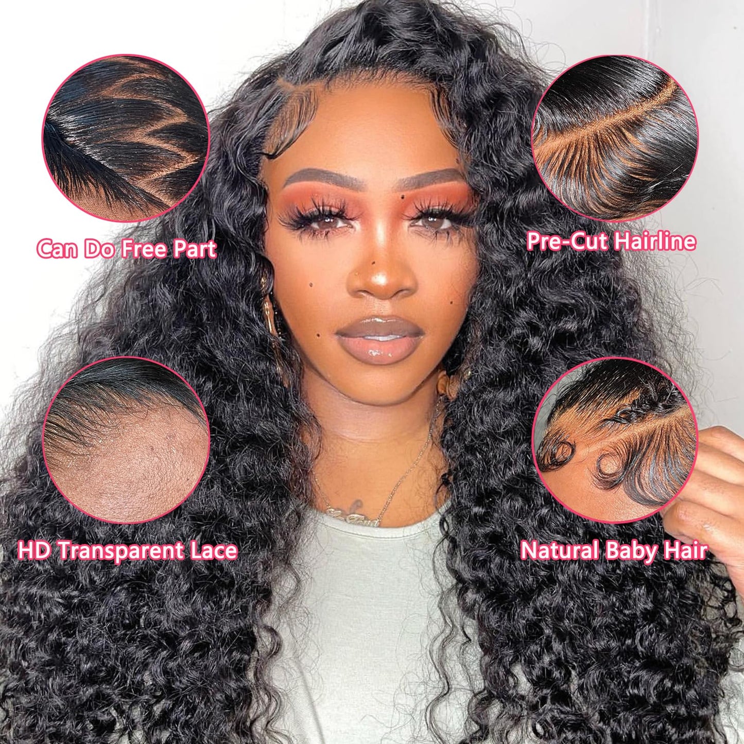 Simeider Glueless Wigs Human Hair Pre Plucked Pre Cut 5X5 HD Lace Closure Wigs Human Hair Wigs for Black Women 180% Density Water Wave Human Hair Wigs 5X5 Deep Curly Closure Wigs 24 Inch