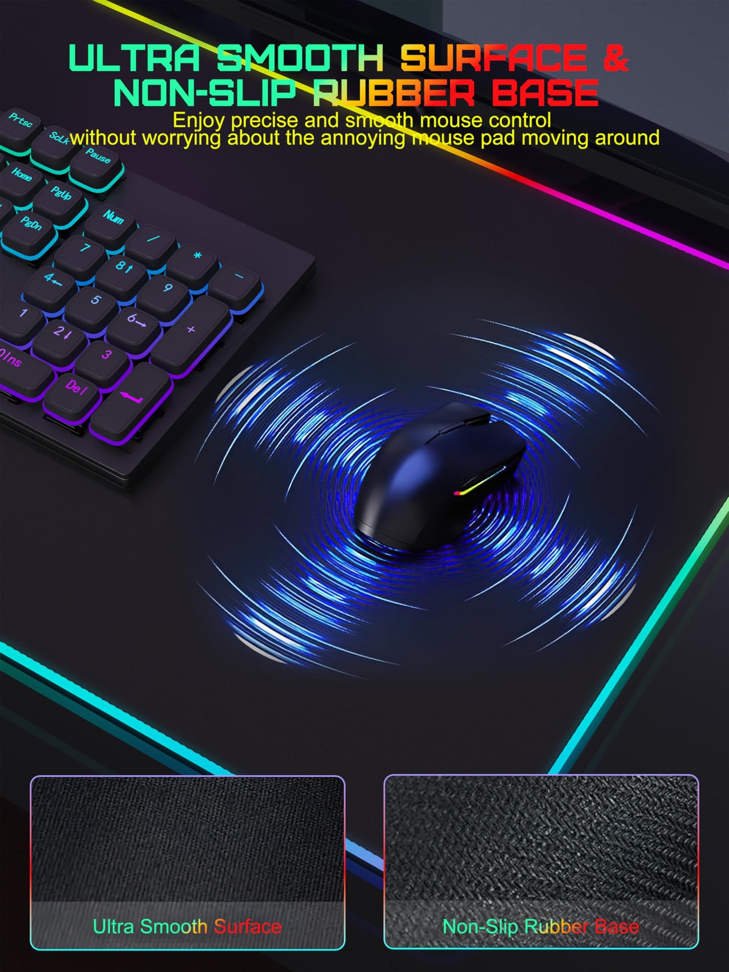 TopMade Wireless Charging Mouse Pad, RGB Gaming Mousepad Home Office Large Desk Mat with 13 Light Modes, Ultra-Smooth Surface, Non-Slip Rubber Base (Includes 20W PD Power Adapter & 6.56ft Woven Cable)