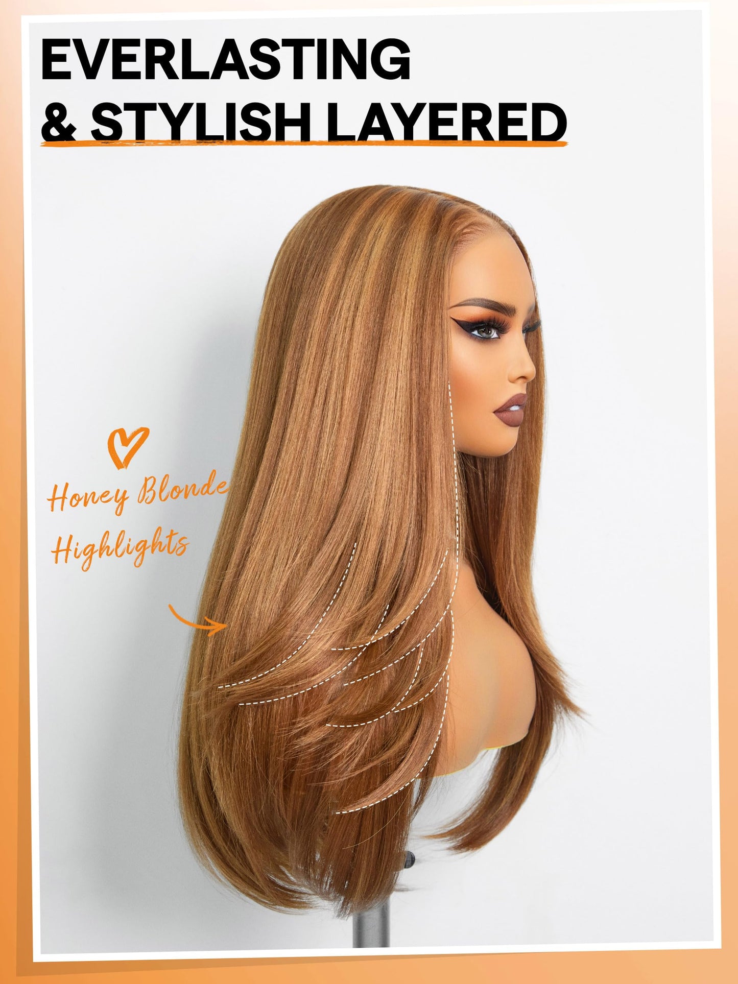 GORGIUS Honey Blonde Straight Layered Wig Glueless Highlight Lace Front Wig Middle Part Pre Cut HD Lace Wig Upgraded with Style-Archive Premium Fiber