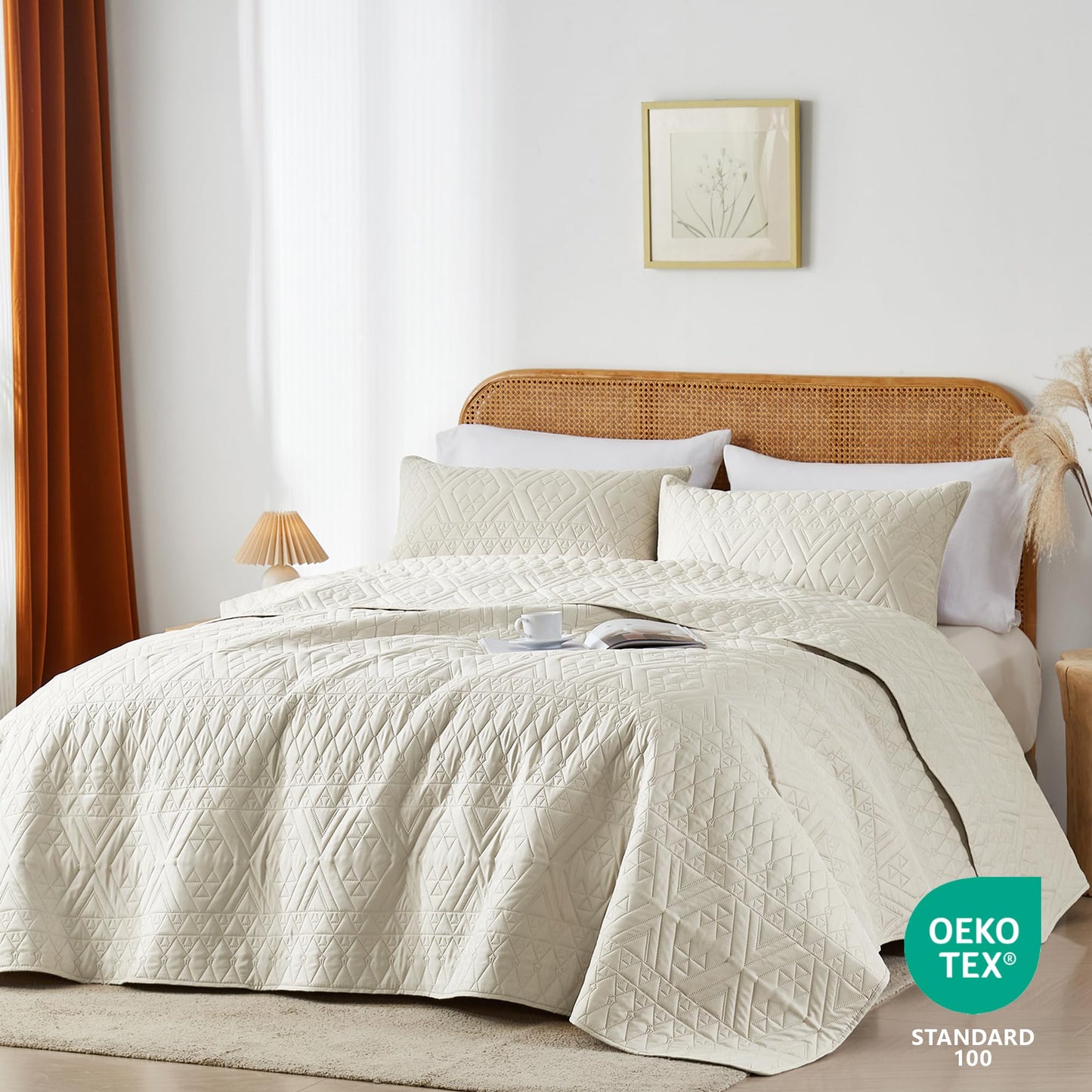 akkialla King/Cal King Quilt Set, Boho Style in a Solid Color, Cream Lightweight Microfiber Bedspread, Soft and Breathable Coverlet for All Seasons, 3-Piece Bedding Set (1 Quilt, 2 Pillow Shams)