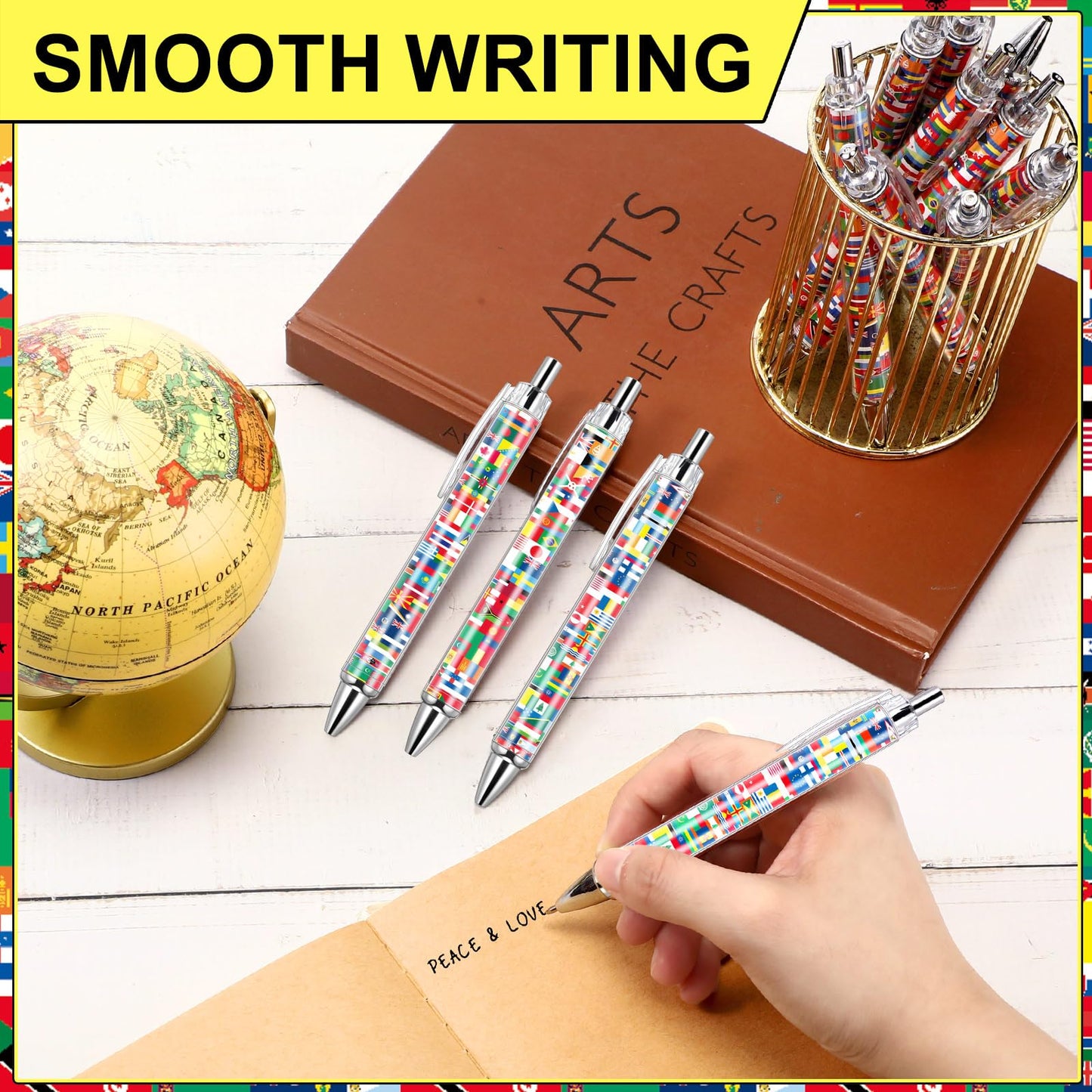 Janlaugh 50 Pcs 2026 Soccer International Flag Pens Around The World Party Favors Multicultural Country Flags Ballpoint Pens Bulk Gifts for Students School Classroom Employees Coworkers Team Staff