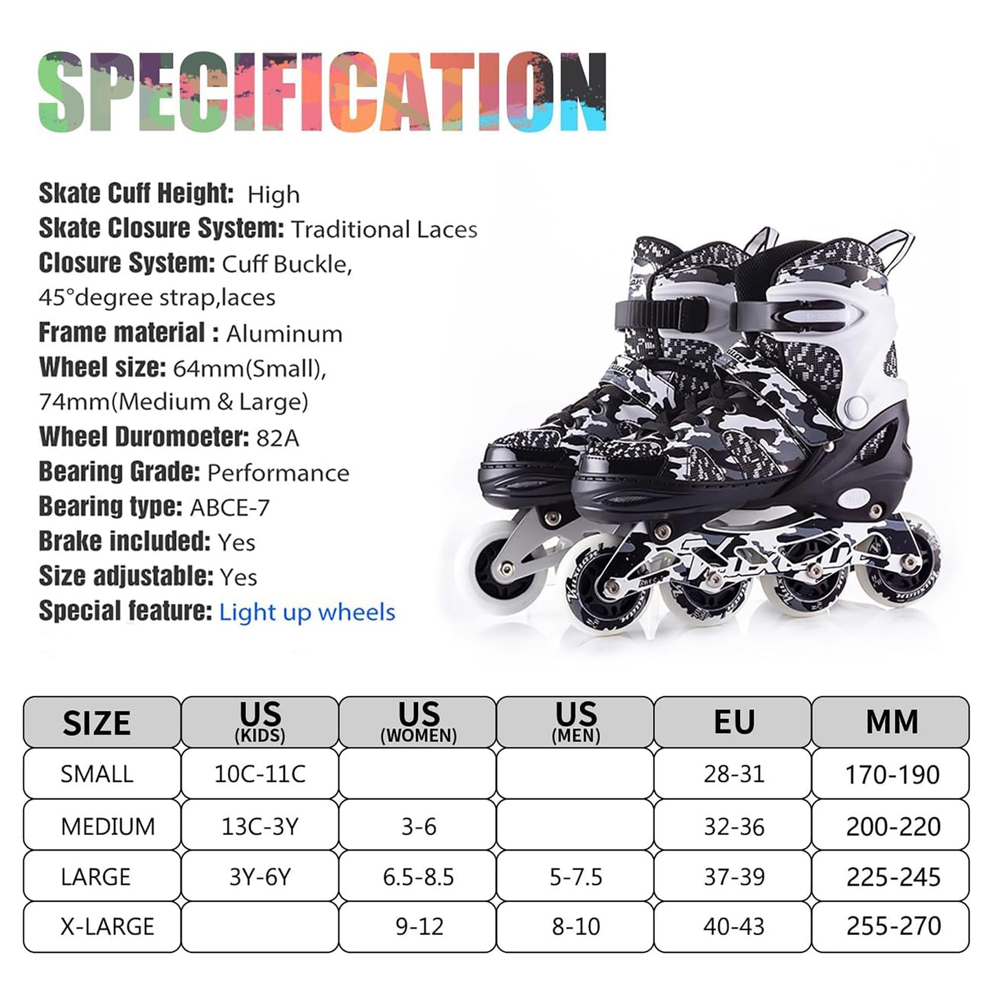 Kuxuan Boys Adjustable Inline Skates with Light up Wheels, Fun Illuminating Skates for Kids Girls Youth