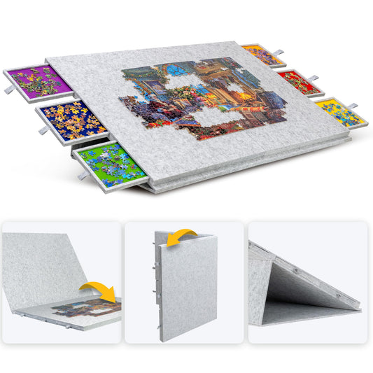 Lavievert 2000 Piece Tilting & Foldable Puzzle Table with 2-in-1 Designed Stand & Cover, Lightweight Felt Puzzle Plateau with 6 Colored Drawers, Portable Jigsaw Puzzle Board for Adults – Light Gray