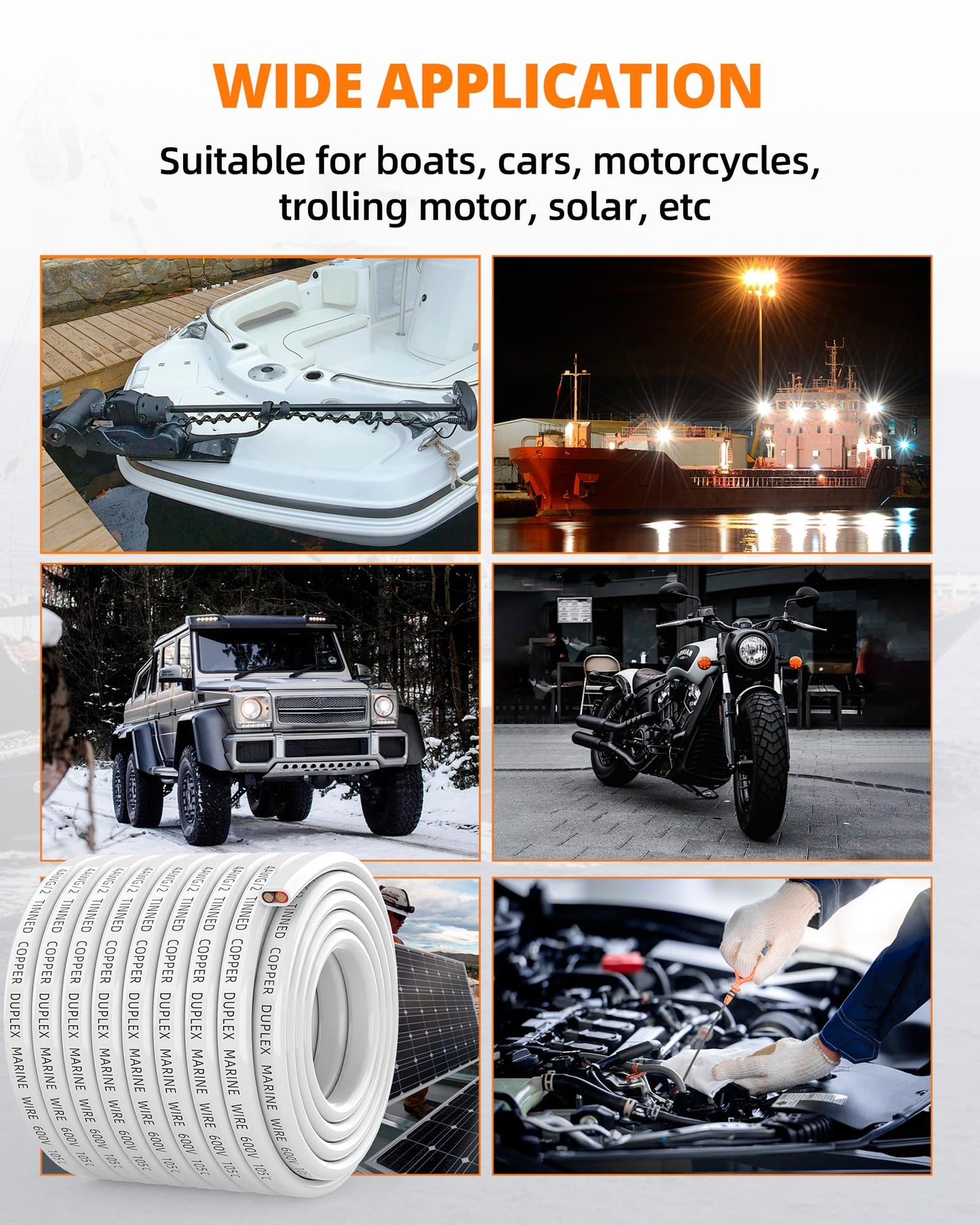4 Gauge Marine Wire, 4/2 Duplex Tinned Copper Marine Grade Cable, IP68 Waterproof/Corrosion-Resistant PVC Stranded 4 AWG Wire for Boat, Automotive, Solar, Trolling Motor, Battery (50FT/15M)