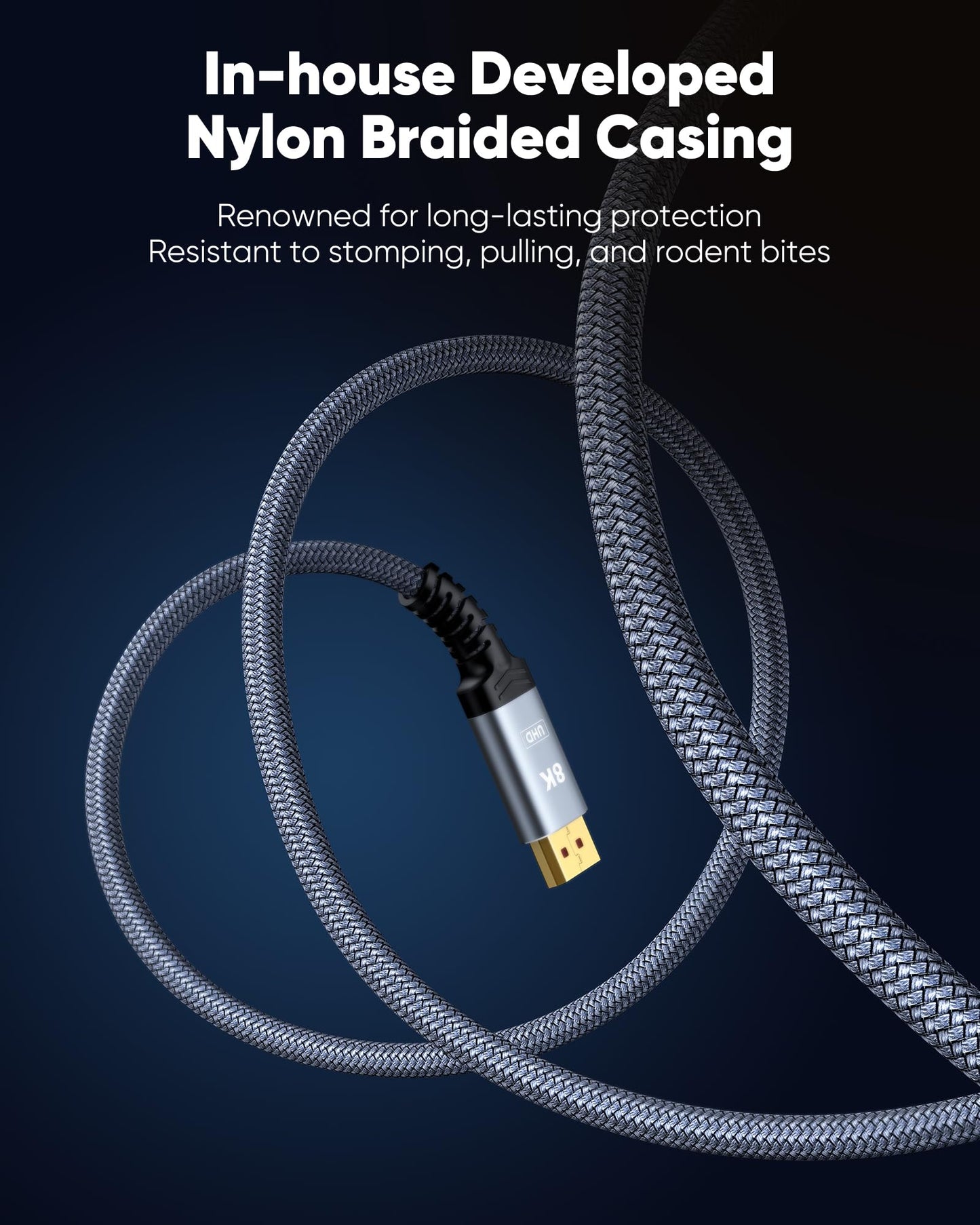 Capshi 8K 4K DisplayPort Cable 1.4, Fiber Optic 50FT DP Cord (8K@60Hz, 4K@144Hz, 2K@240Hz/165Hz), 32.4Gbps High Speed Display Port Cable for Gaming Monitor, HDR/FreeSync/G-Sync, Braided, Grey