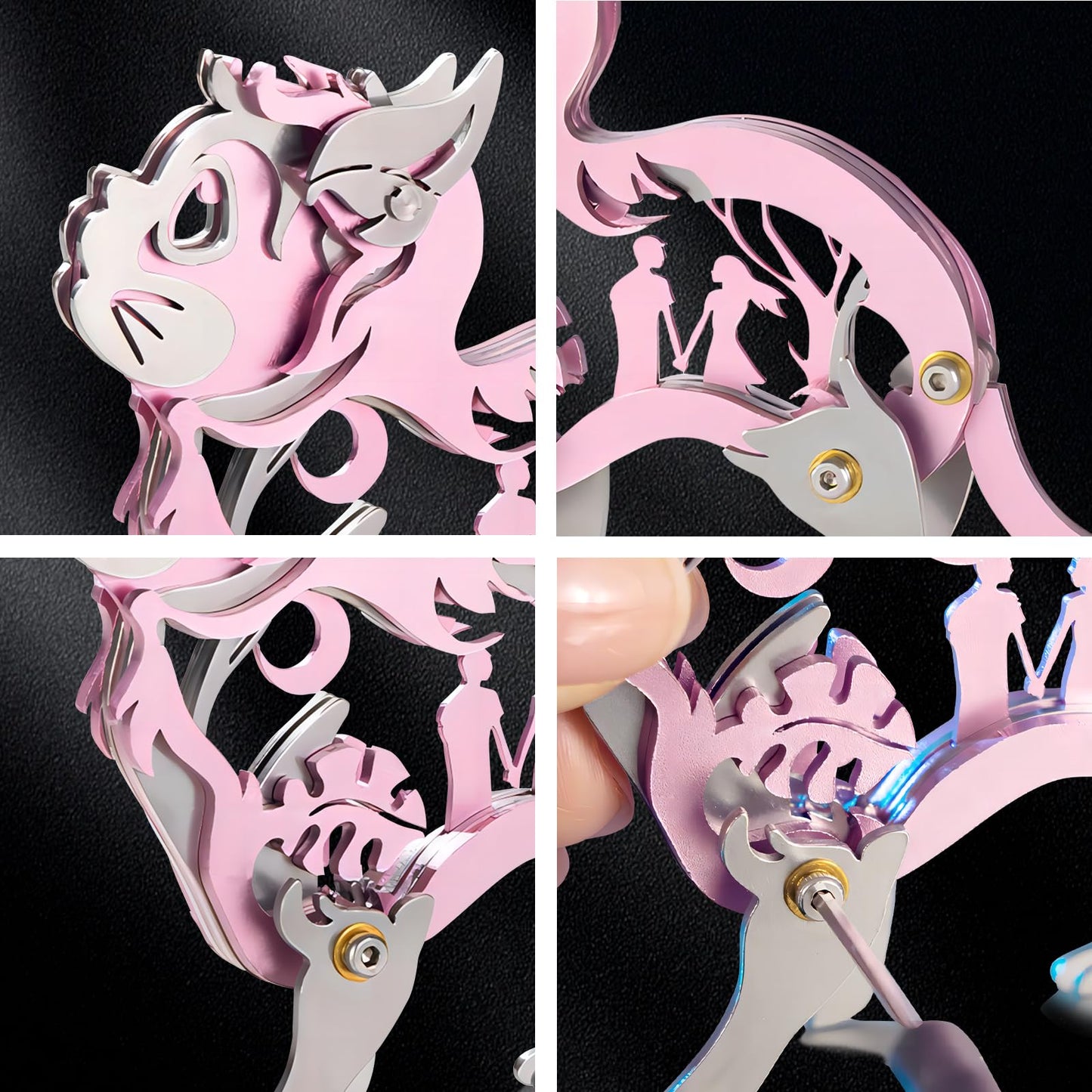 3D Metal Puzzles for Adults, Mechanical Metal Model Kits for Adults, Dream Cat Steel 3D Puzzle Stainless Steel Ornaments for Men Women Art Craft Gifts Toys(Pink).
