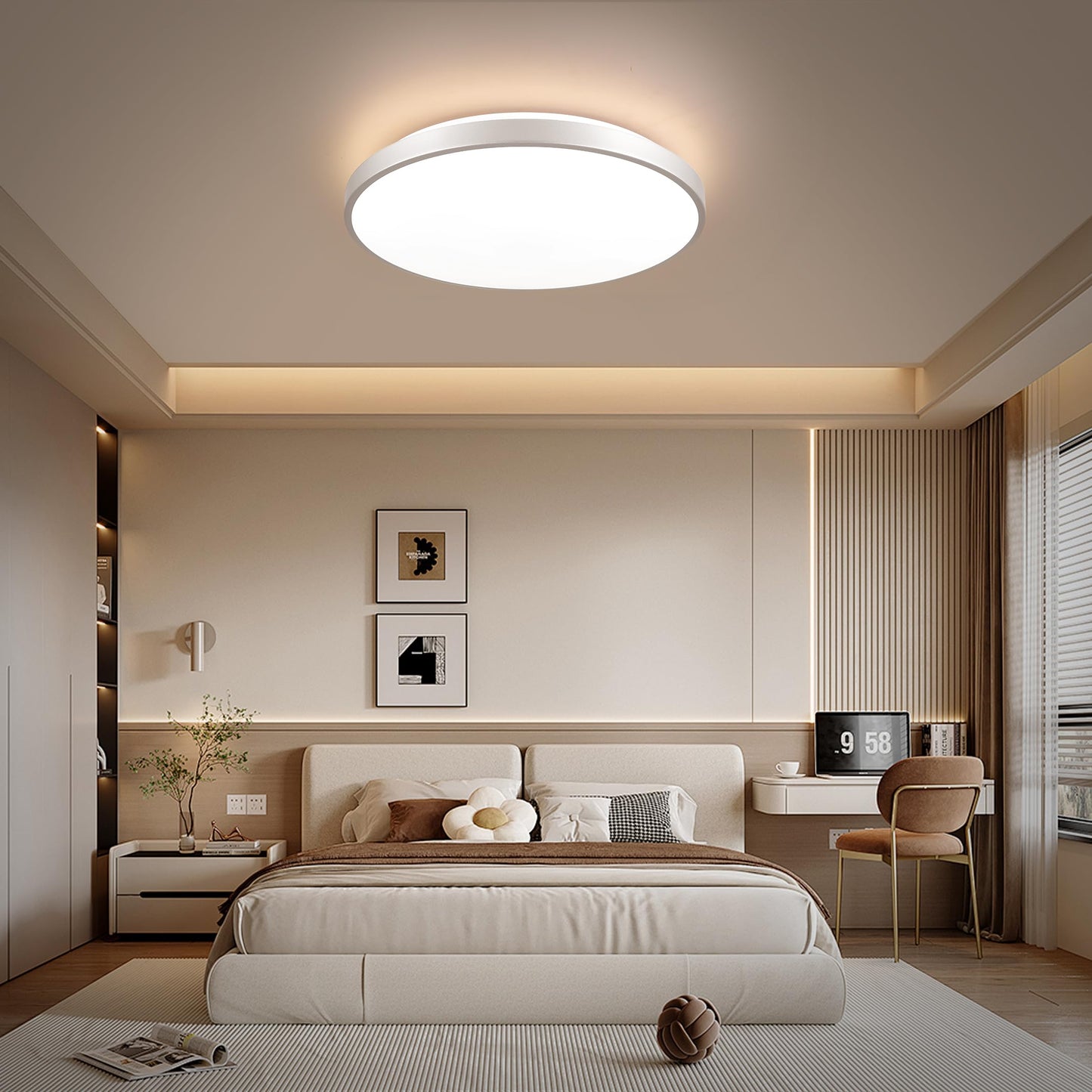 HOREVO LED Bluetooth Ceiling Light with Speaker Remote Control‌ Dimmable RGB Color Changing, Modern Flush Mount for Living Room, Bedroom, Kitchen, Laundry，Silver 16inch