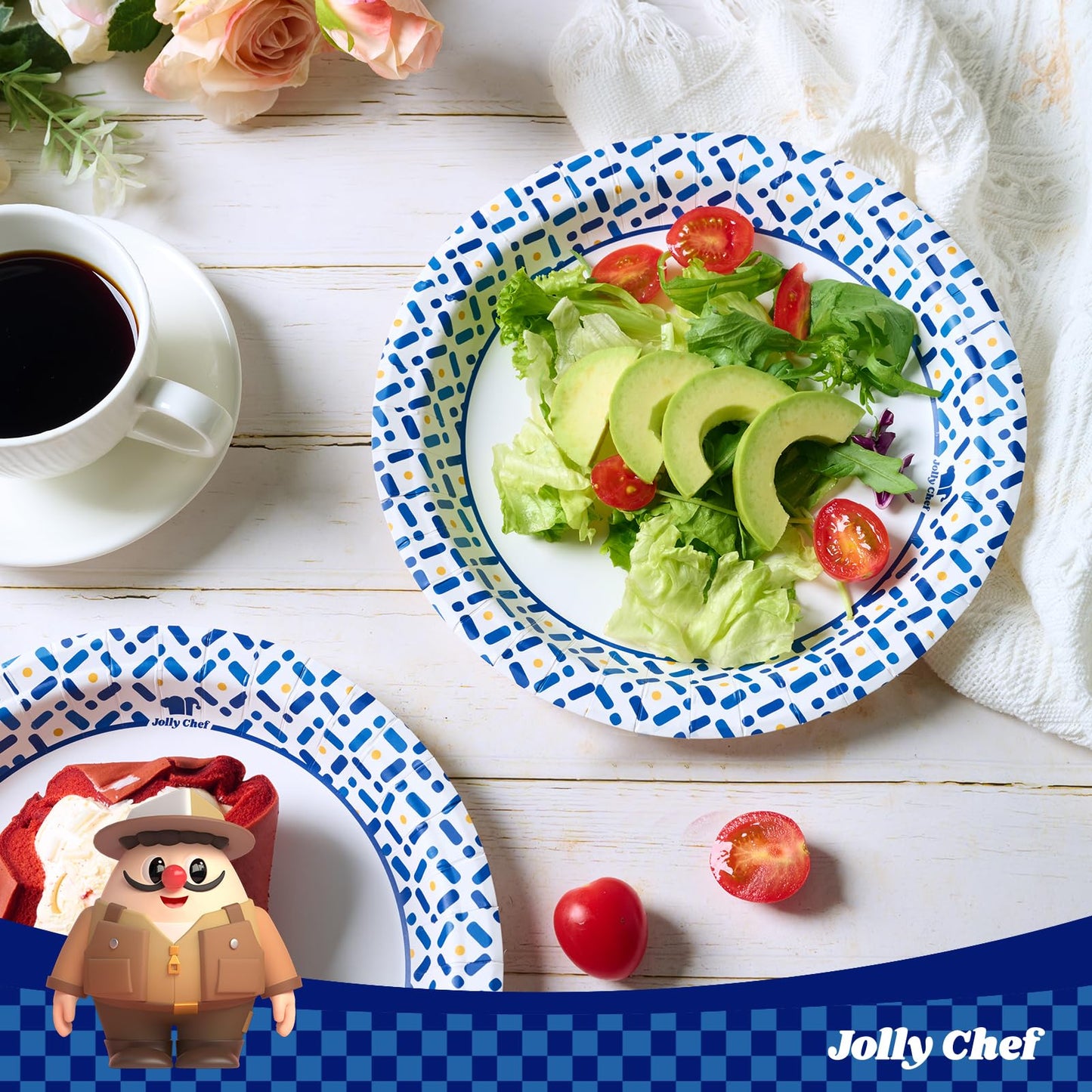 JOLLY CHEF 300 Count 8.5 Inch Paper Plates, Soak-Proof, Cut Proof, Disposable Heavy Duty Plates for Everyday Use, Picnic, Family Gatherings, Parties