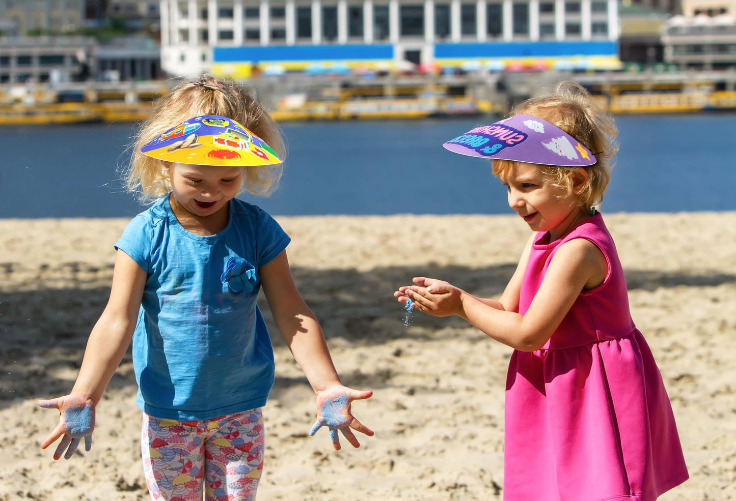 30Sets Summer Felt Visor Hats Crafts Kits for Kids Bulk, DIY Beach Sun Visor Hat Activities with Stickers for Hawaiian/Luau/Under-the-Sea Party Supplies