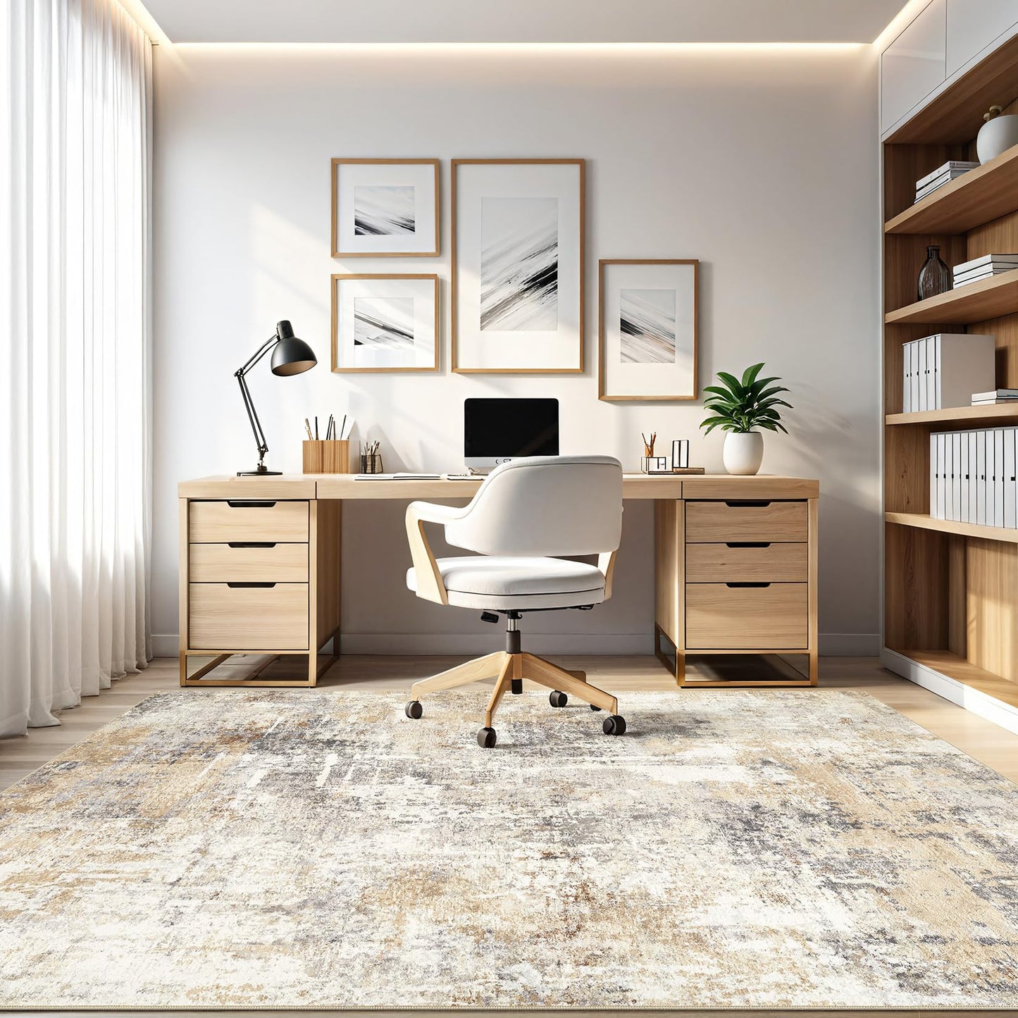6x9 Area Rugs Living Room: Large Washable Abstract Modern Soft Rug Stain Resistant Indoor Floor Non Slip Accent Carpet for Bedroom Nursery Playroom Dining Room Office Dorm Home Decor- Gray Gold