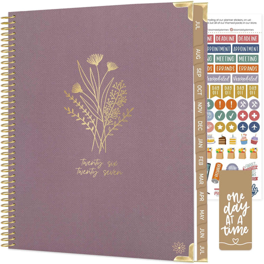 bloom daily planners HARDCOVER Planner 2026-2027 (8.5" x 11") Academic Year (July 2026 - July 2027) - 13 Months Task Goal Planner for Women - Monthly & Weekly Agenda Book - Purple Linen