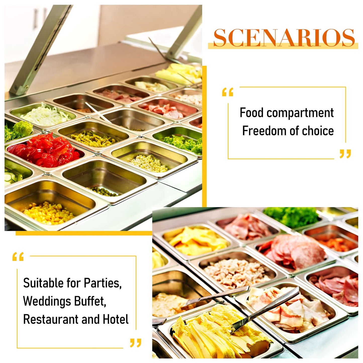 Thenshop 10 Pack Hotel Pans Stainless Steel Steam Table Food Pan Commercial Metal Food Catering Tray Anti Jam for Hotel Restaurant Buffet Party Supplies(Standard,1/6 Size X 6 Inch Deep)