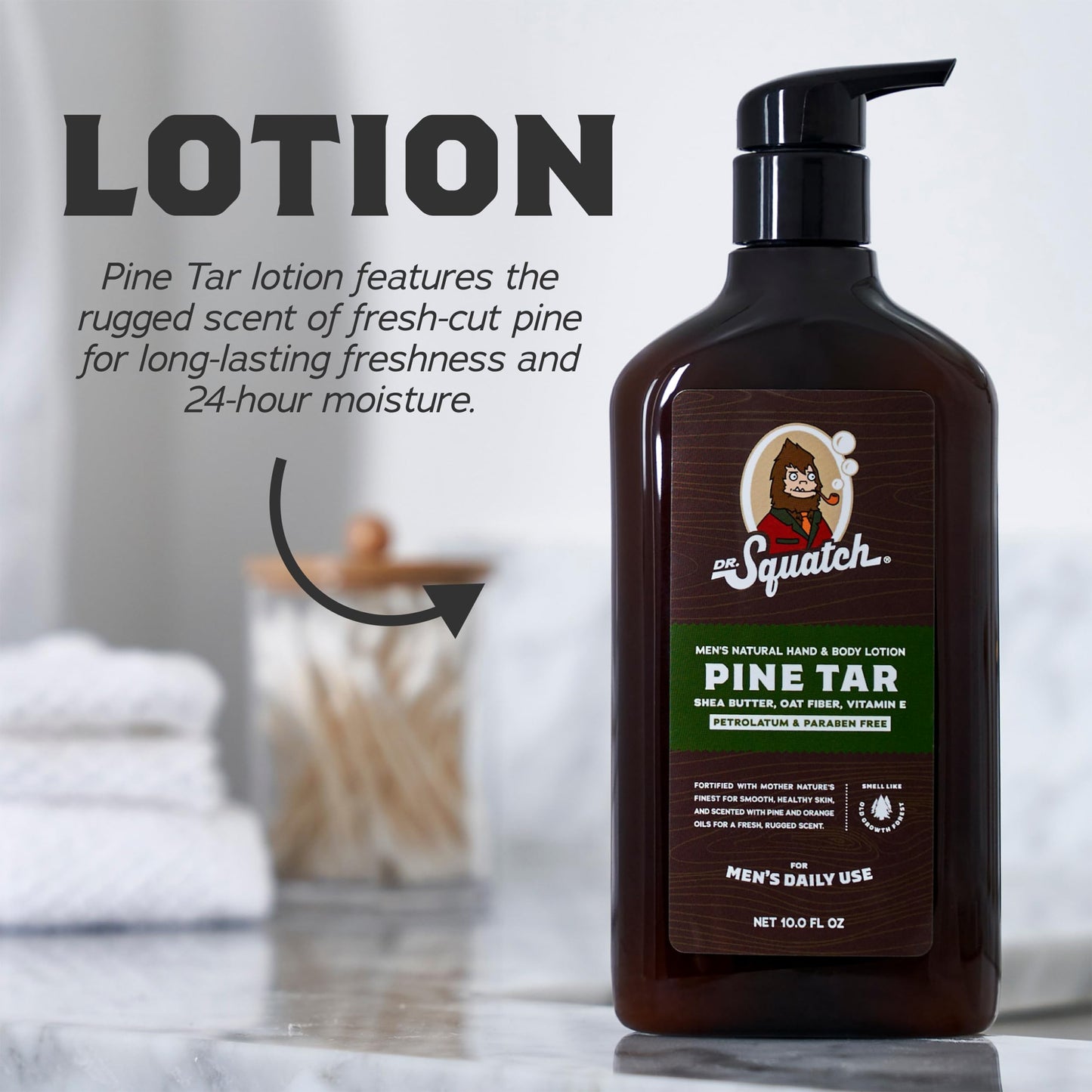 Dr. Squatch Men's Non-Greasy Natural Lotion - 24-hour moisturization hand and body lotion - Made with Shea Butter, Coconut Oil, and Vitamin E - Pine Tar (2 Pack)