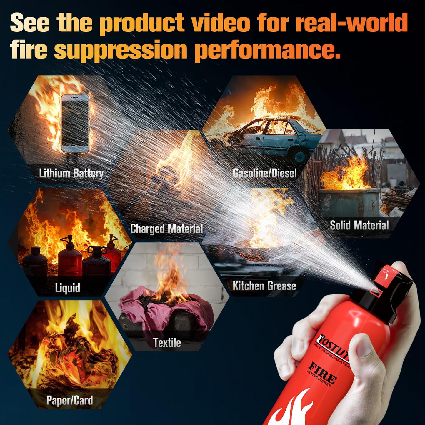 Upgraded 8-IN-1 Fire Extinguisher for Home Vehicle Car Kitchen Boat, Small Fire Extinguishers Spray with Mount for Class A B C K Fire, Portable Non-Toxic Prevent Re-Ignition Easy Clean (4 Pack)