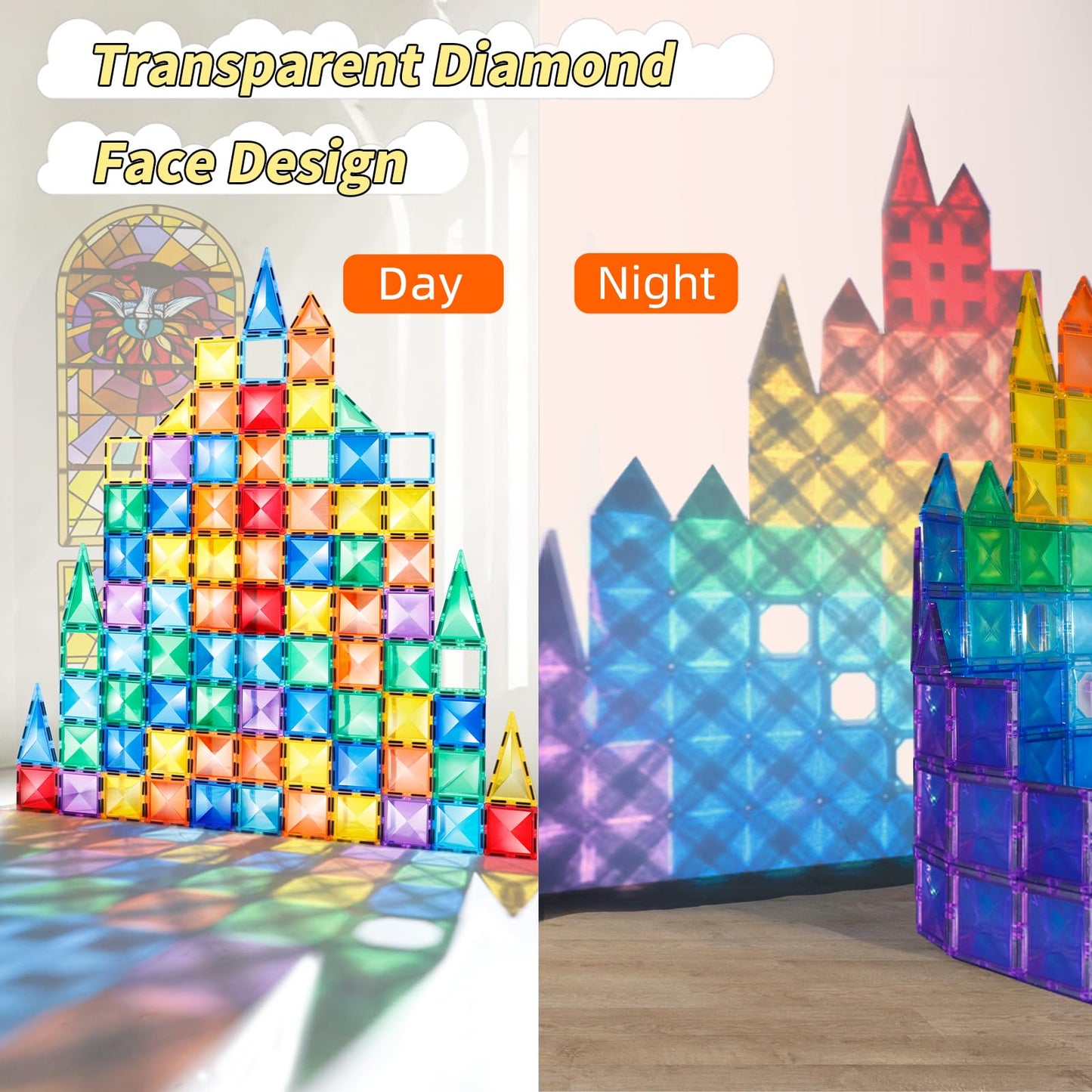 TOKBLOK Clear Diamond Magnetic Tiles – 64-Piece STEM Learning Building Blocks for Kids Ages 3-8 | Educational Montessori Toy for Toddlers, Boys & Girls (Starter Set)