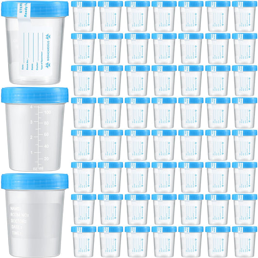 200 Pcs Urine Specimen Cups with Lids and Evident Seal Urine Sample Cups Collection Cup Disposable for Collection and Testing (Blue Lids)