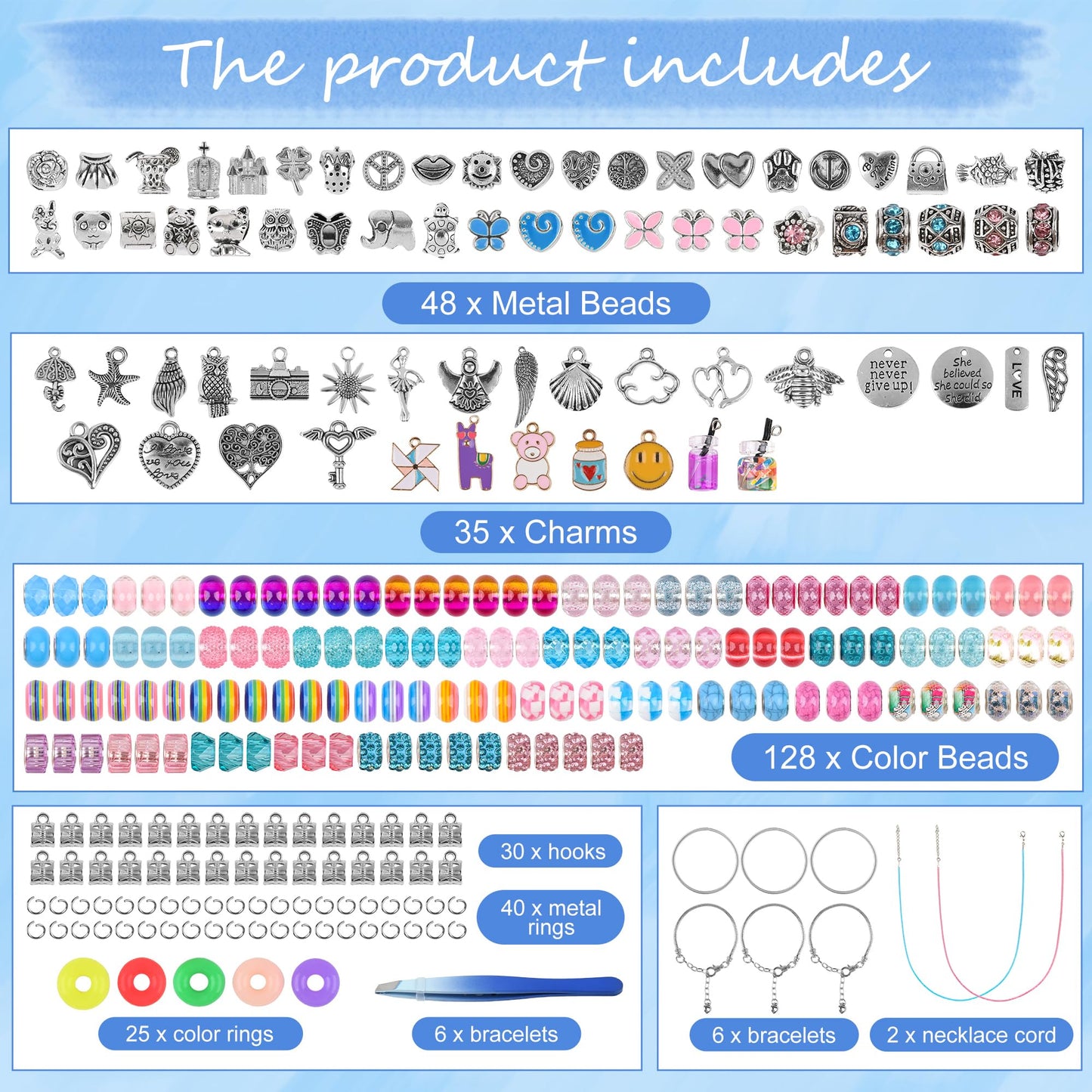 305Pcs Charm Bracelet Making Kit with Organizer Box, Uniartfy Beads Charms for Jewelry Making Kit, Birthday Gifts for Girls 8-12, DIY Arts Crafts for 6 7 8 9 10 11 12 Year Old Kids, Teens, Women