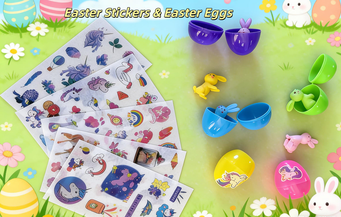 Runeaoys Easter Basket Essentials Stuffers for Girls Unicorn Toys Valentine Birthday Gifts with Prefilled Easter Eggs Stickers Glow in The Dark Blanket Bracelet Diamond Art Water Bottle Card Eye Mask