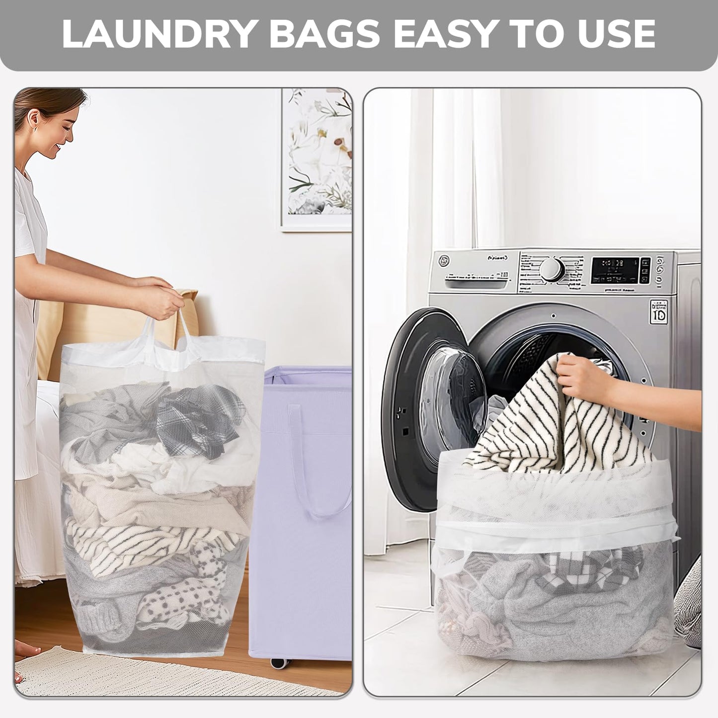 Goodpick Laundry Basket with Wheels,75L Collapsible Laundry Baskets with Removable Wash Bag, Clothes Laundry Hamper on Wheels, Light Purple