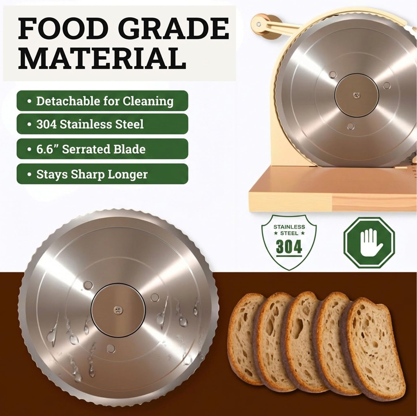 Manual Bread Slicer for Homemade Sourdough, Adjustable Thickness, Hand Crank Slicer & Cutter with Stainless Steel Blade Includes Beeswax Bag