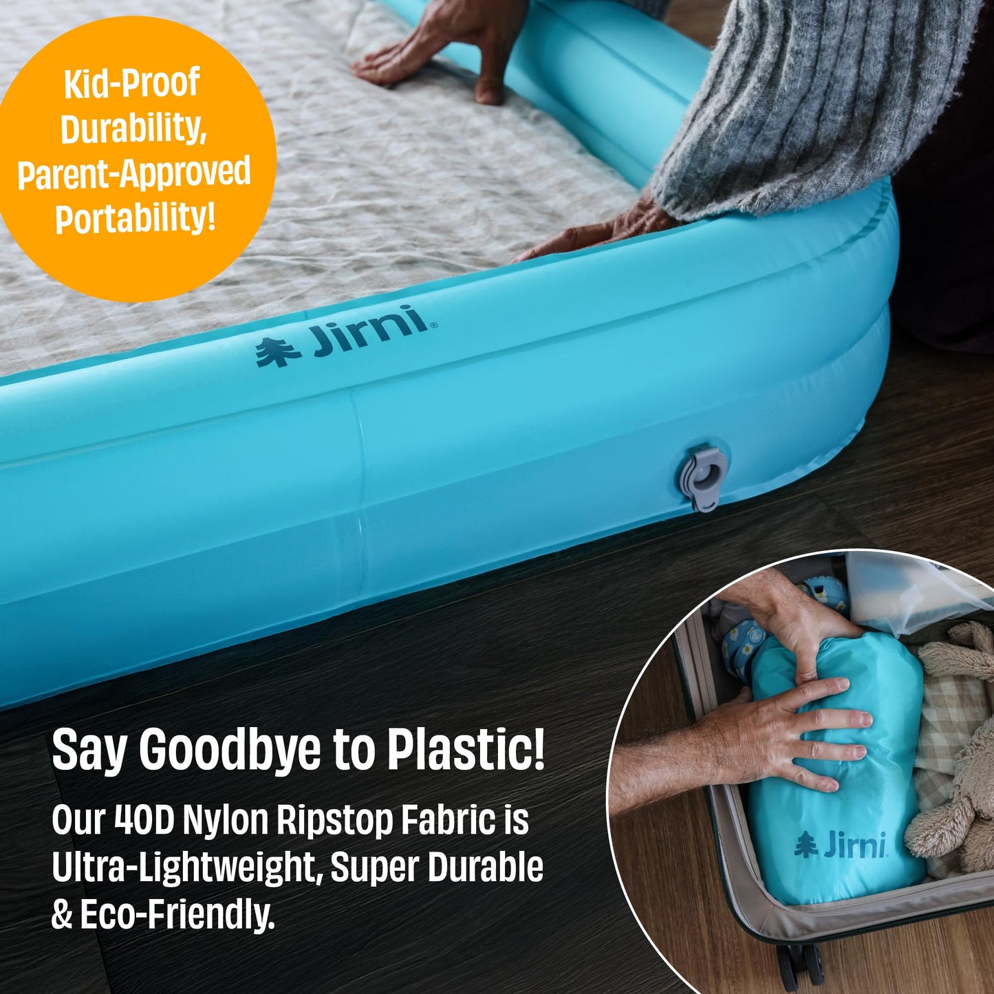 Jirni Kipper Toddler Travel Bed | New Pump System | Ultra-Lightweight & Super Durable Toddler Air Mattress | Compact Kids Air Mattress | Eco-Friendly Inflatable Kids Bed | Travel Cot Airbed
