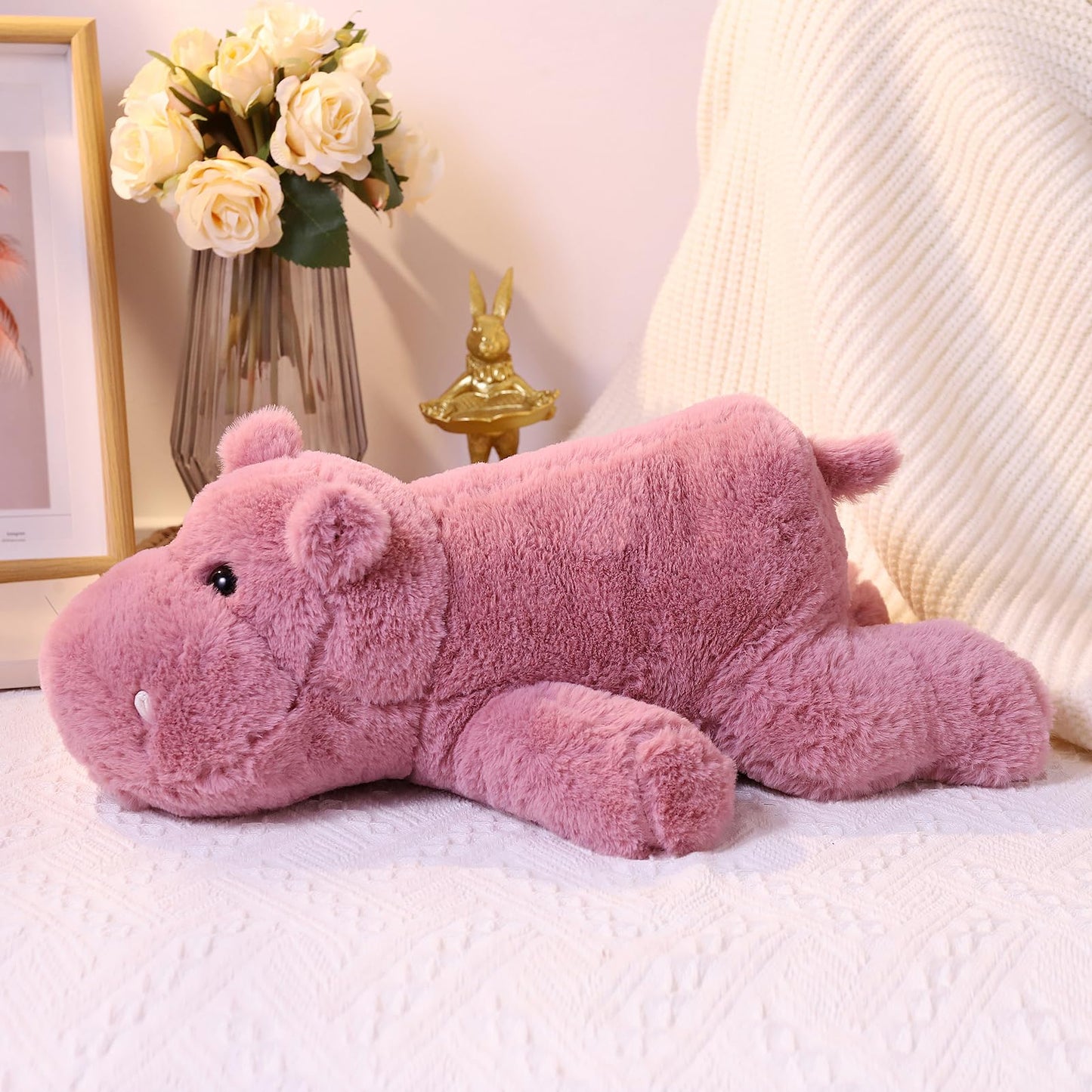 Weighted Stuffed Animals, Soft Pink Hippo Plush, 17.7" 2.2lbs Small Hippo Stuffed Animal, Perfect Cuddly Weighted Hippo Plush for Comfort and Relaxation