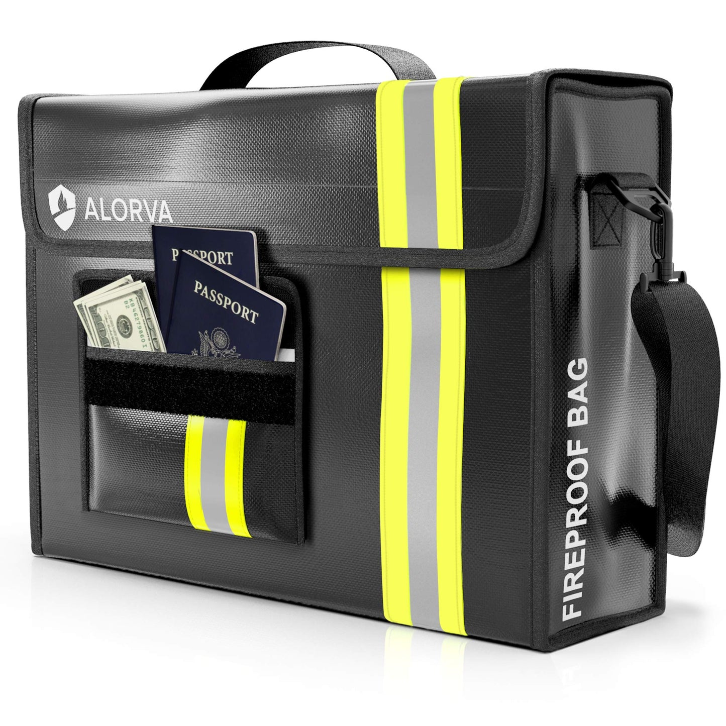 Upgraded Fireproof & Waterproof Document Bag – Lockable 17”x 12”x 5” with Wallet Protector - Reflective to Find Fast at Night – Shield Documents & Valuables from Fire & Water - Firefighter Designed