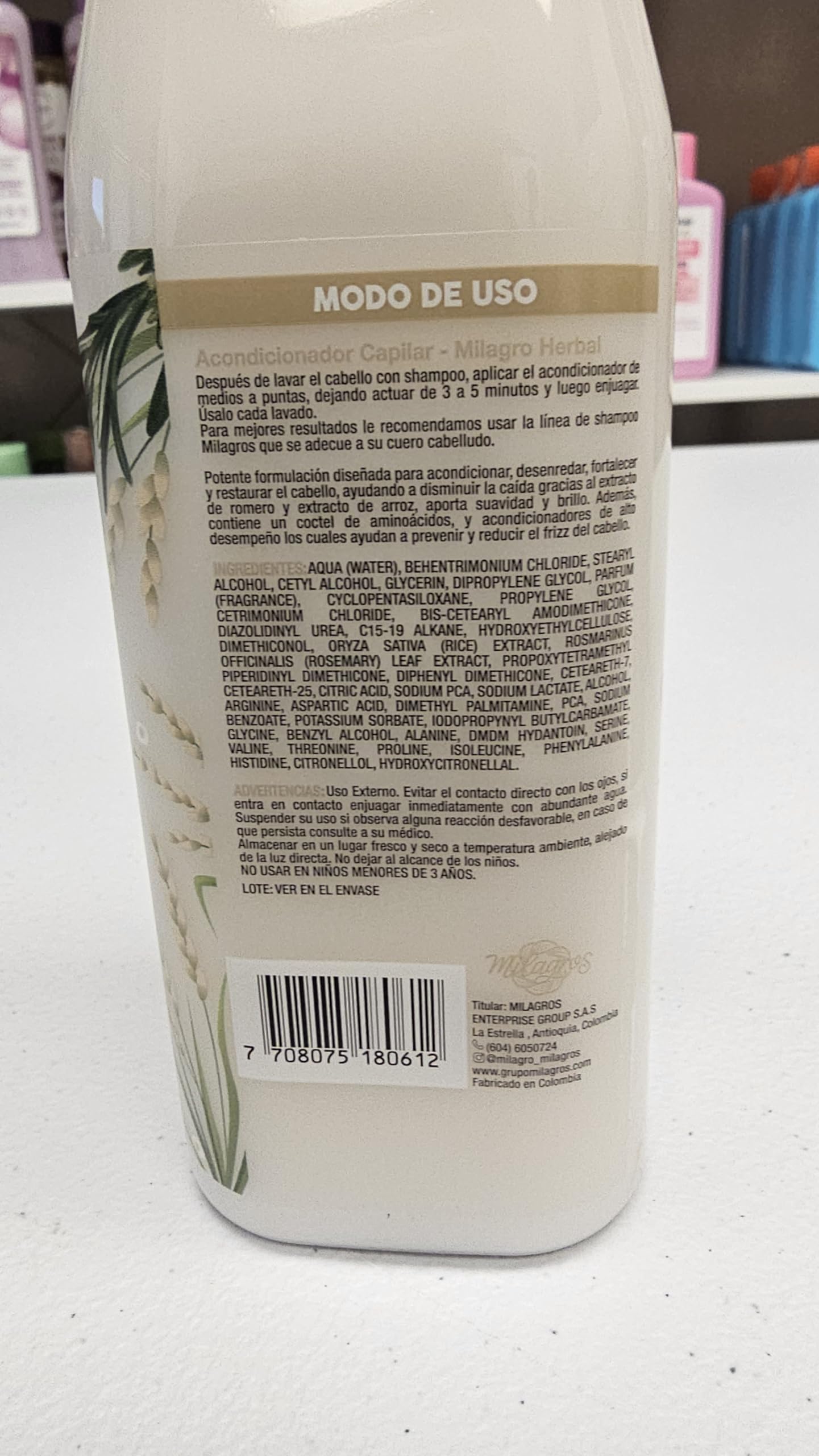 Milagros Shampoo y Acondicionador Herbal - Romero, Jengibre y Arroz 100% natural | Combate caida del cabello y promueve su crecimiento.