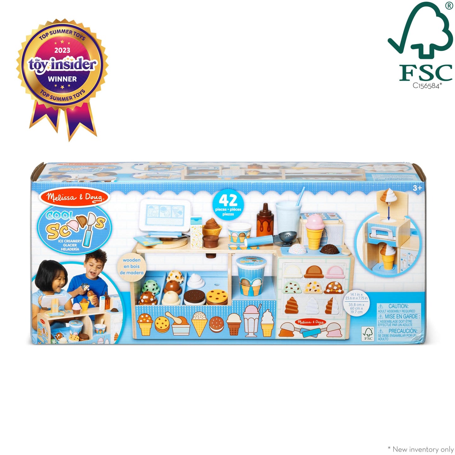 Melissa & Doug Cool Scoops Ice Creamery Wooden Counter with Play Food Preschool Toy - FSC CertifiedWooden Pretend Play Frozen Treats for Toddlers, Preschoolers, Boys and Girls