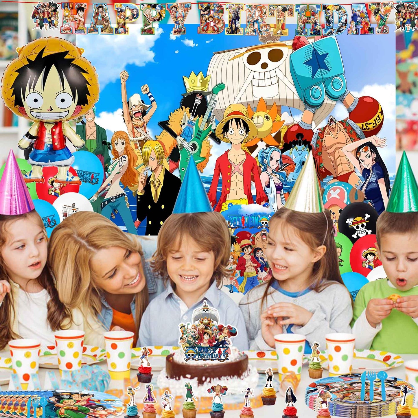 Adeventure Themed Birthday Party Decorations Set - Cartoon Theme Party Supplies (Includes Banner, Foil Balloons, Printed Balloons, Tablecloth, Tableware, Napkins)