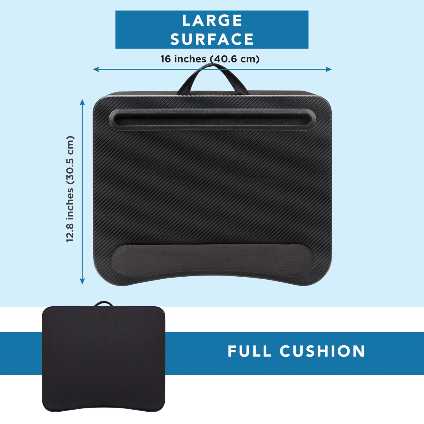LAPGEAR Memory Foam Lap Desk with Wrist Rest and Media Slot - Medium - Black Carbon - Fits up to 15.6 Inch Laptops and Most Tablet Devices - Style No. 91338