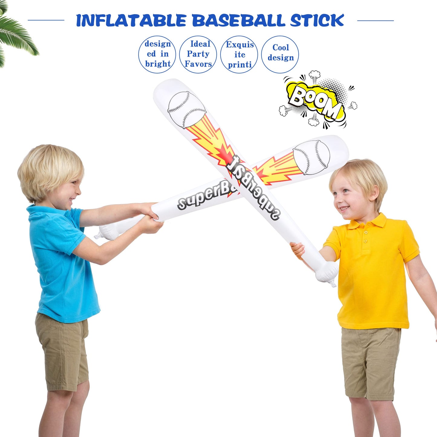 Sonarun 24 Pack Inflatable Baseball Bats Baseball bat inflates Bulk for Summer Pool Baseball Theme Birthday Party Favors