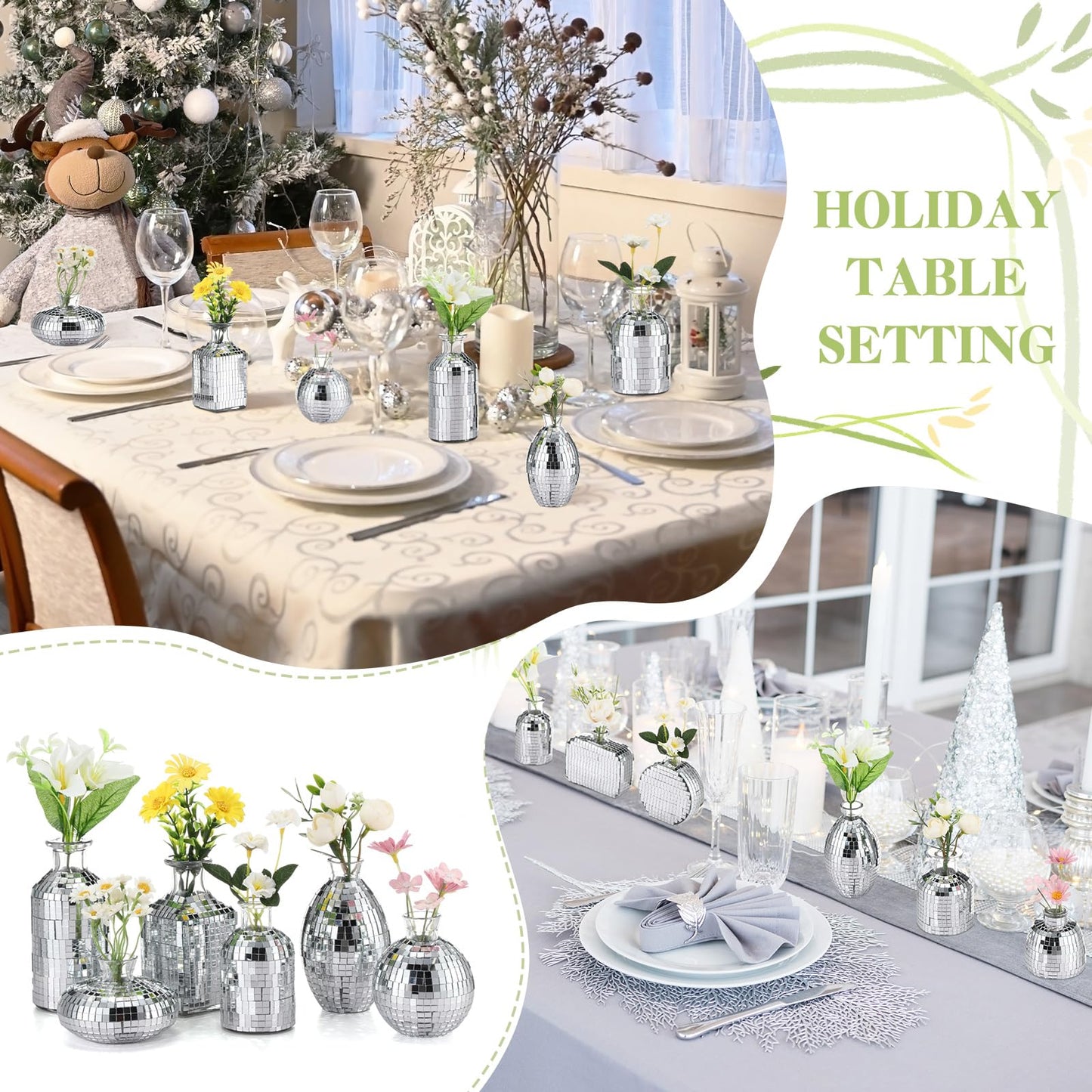 RimCereal 12 Pcs Mini Disco Ball Vase Bulk Glass Disco Ball Flower Vase Disco Ball Decorations for Party Wedding Birthday Home Bedroom Kitchen Office