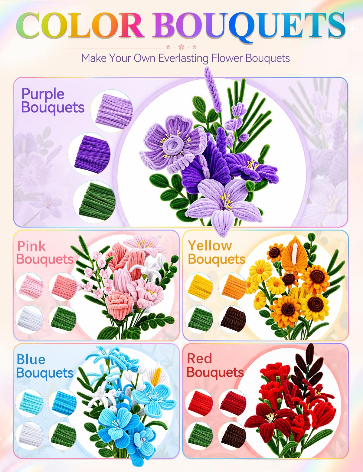 RQAYE 1600Pcs Pipe Cleaner Flower Kit