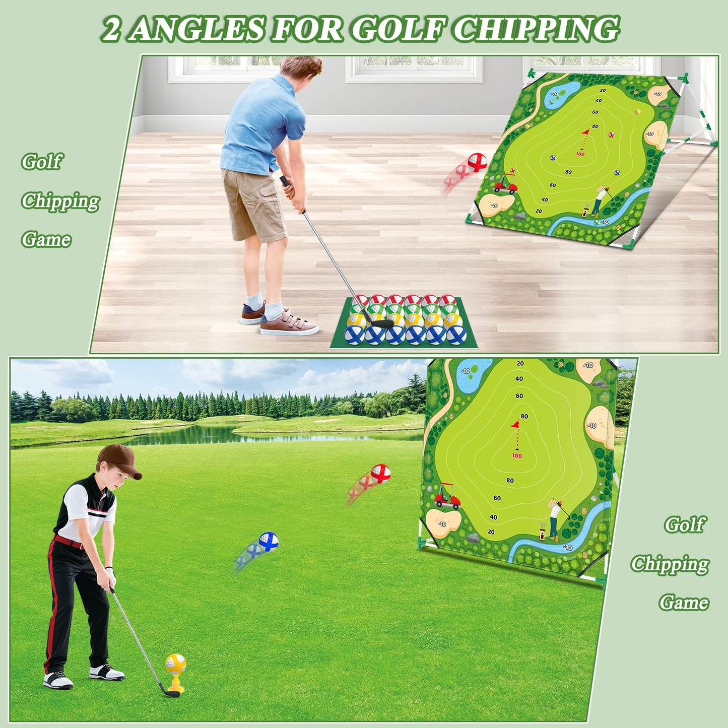 Mostop Golf Chipping Game Set - Large Backyard Cornhole Game Includes Putting Mat, 24 Sticky Balls, Scoreboard, Club, Carrying Bag - Golf Target Yard Games for Golfers Indoor Outdoor, Gift for Dad