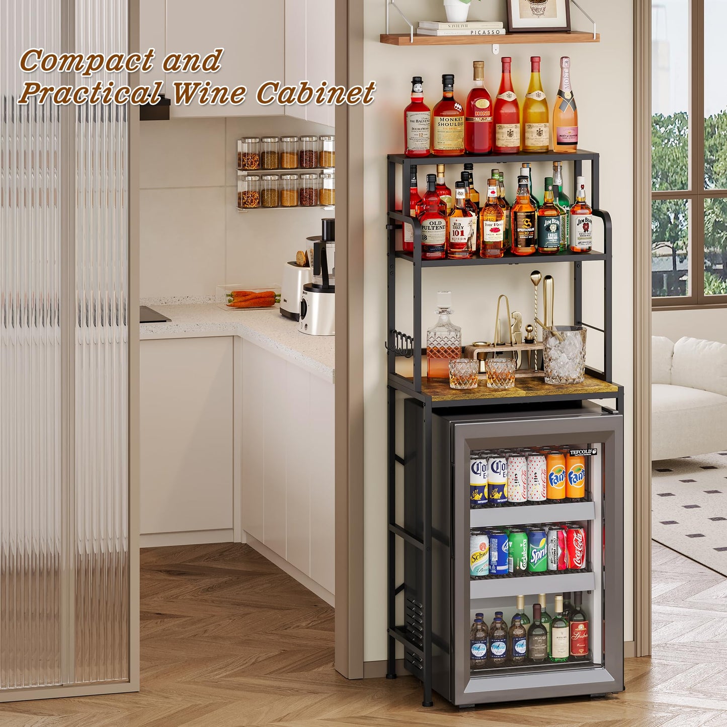 Yuyetuyo 3-Tier Mini Fridge Stand Shelf with Storage, Microwave Organizer Shelf and Mini Fridge Cabinet with Storage for Kitchen, Dorm, and Coffee Bar with Mini Fridge Space