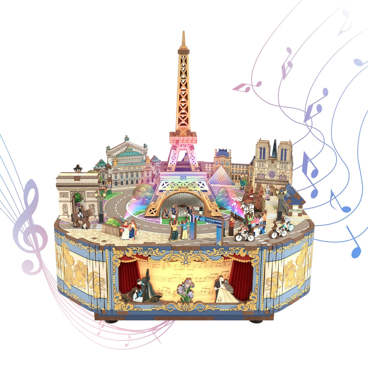 Tonecheer Wooden Music Box Puzzle for Adults, DIY Rotating Music Box Kit 3D Creative Musical Puzzle Crafts Model Building Kits Desk Decor Birthday (Romantic Paris)