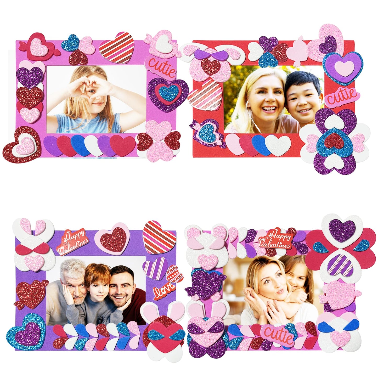 Valentines Crafts for Kids 21 Packs Valentine's Day Diy Picture Frame Craft Kits for Kids, Toddler Arts and Crafts with 800 Pcs Heart Foam Shapes Stickers for Kids Classroom Game Activities Decoration