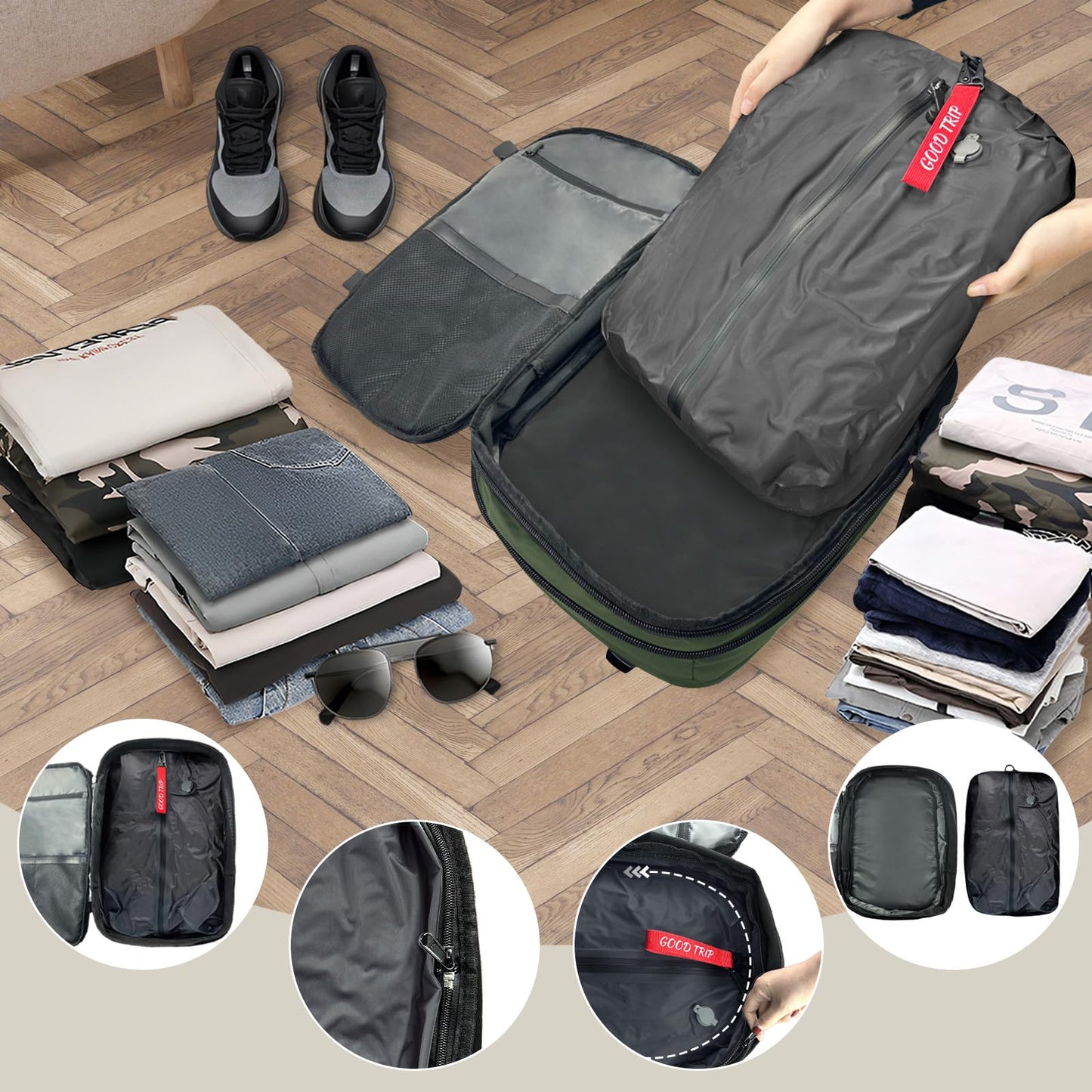 Vacpack with Detachable Air Bag,60L Vacuum Backpack Travel with Usb Charging Port and Pump, Carry on Backpacks with Vacuum Compression,Suitable for Short Trip and Business