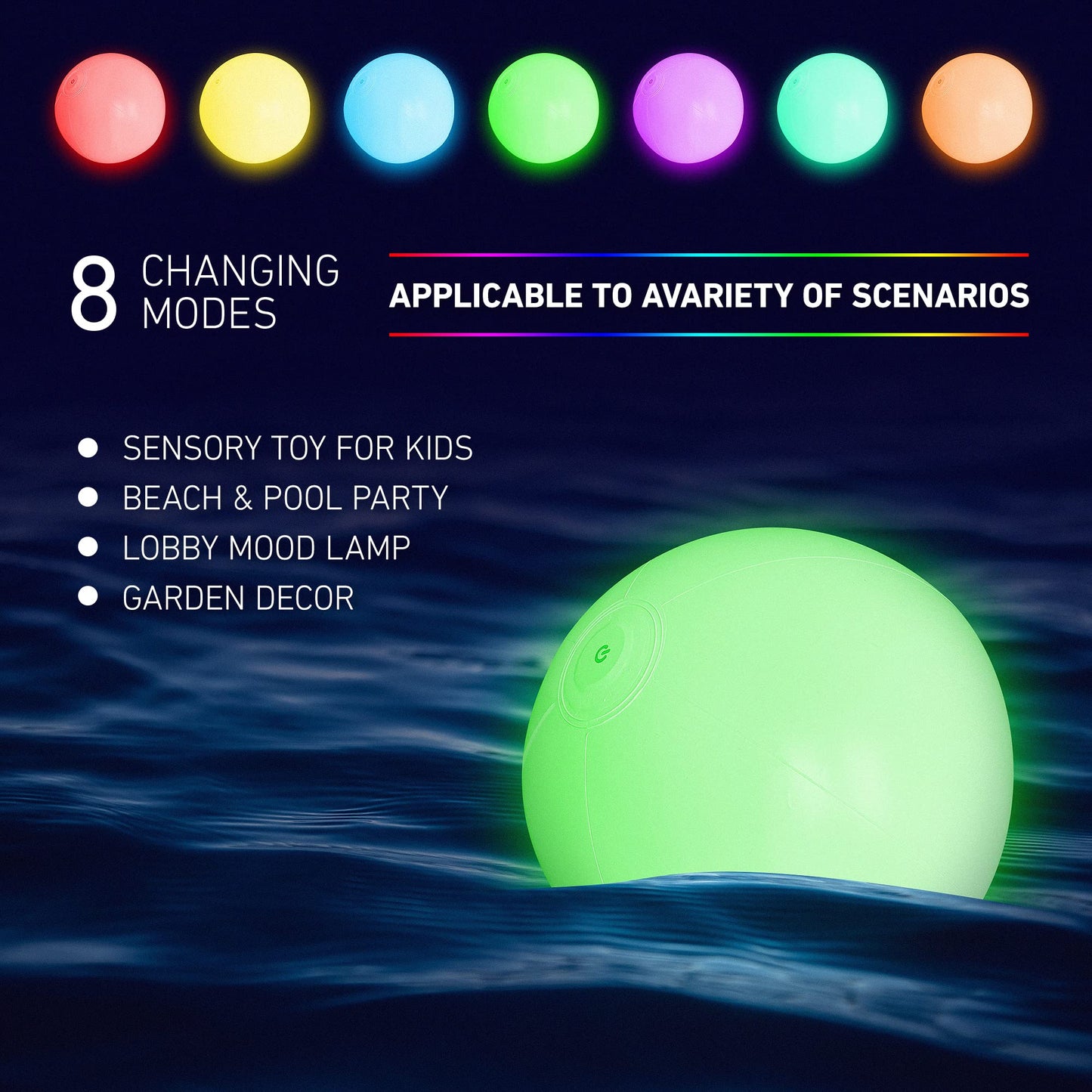 Pool Toys - 16" Light Up Beach Ball, 4 Pack Glow in The Dark Balls with 8 LED Modes, Pool Games for Adults, Teens and Kids, LED Ball for Outdoor or Indoor Activities
