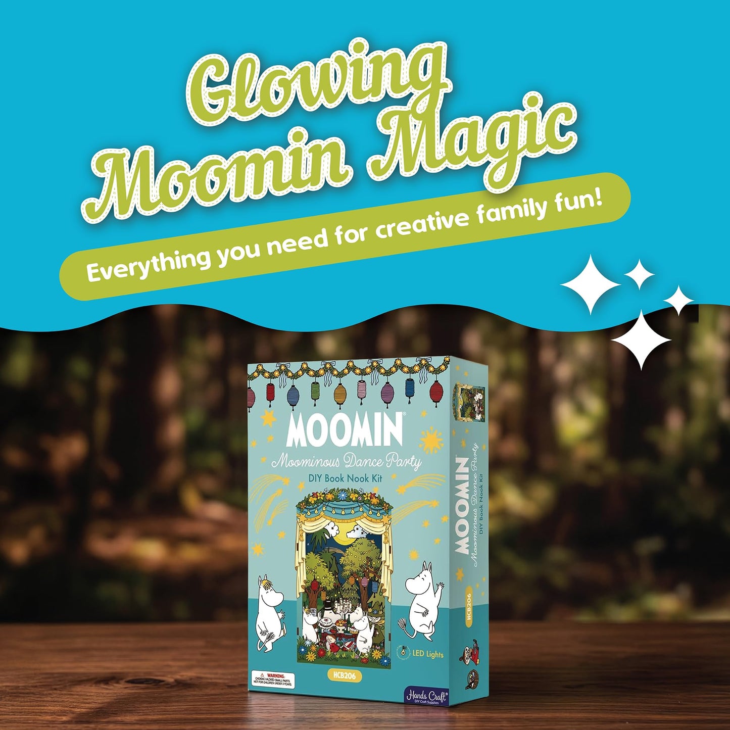Hands Craft Moomin Moominous Dance Party Book Nook Kit – Fun 3D Puzzle with Touch LED Lights – DIY Wooden Craft Kit for Bookshelf Decor & Gifts – Features Moomintroll & Friends from Moomin Valley