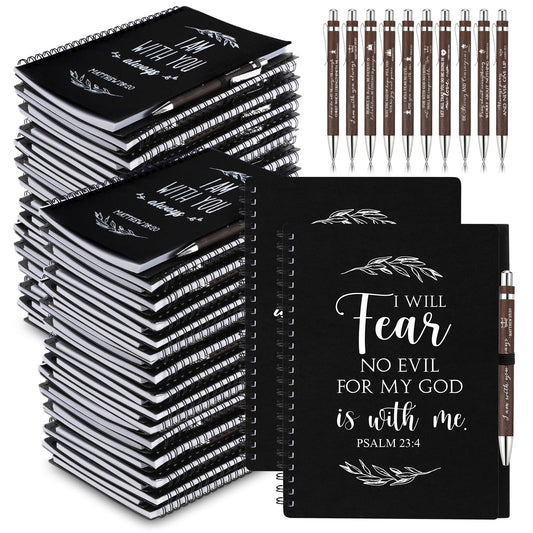 Kosiz 160 Pcs/ 80 Set Christian Gift Bulk A5 Spiral Notebook 5.5"x8.3" Christian Notebook Prayer Journal Bible Verse Ballpoint Pen Religious Christmas Church Gift for Women Sunday School Family (Black)