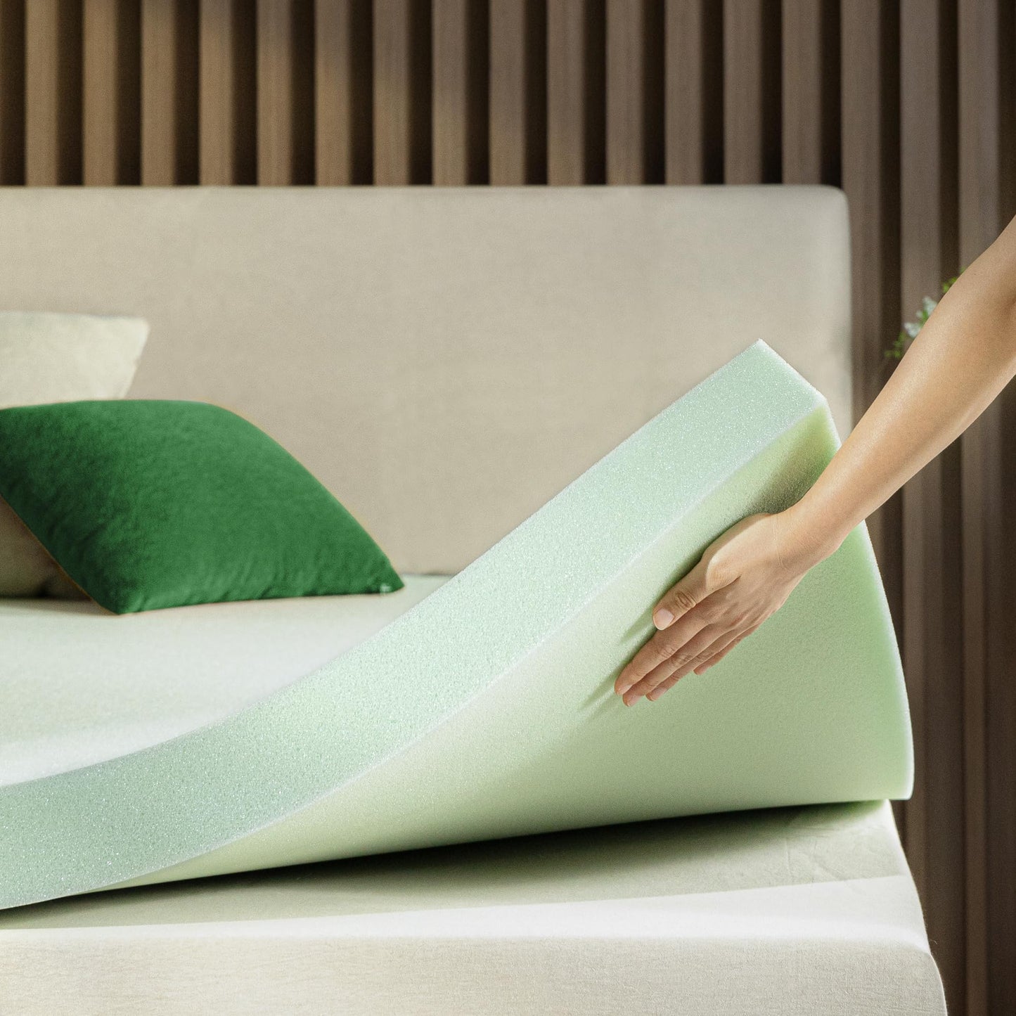 ZINUS 3 Inch Green Tea Memory Foam Mattress Topper, Pressure-Relieving Layer, Ideal for Back Pain Relief, Compact WONDERBOX Packaging, CertiPUR-US Certified, Full