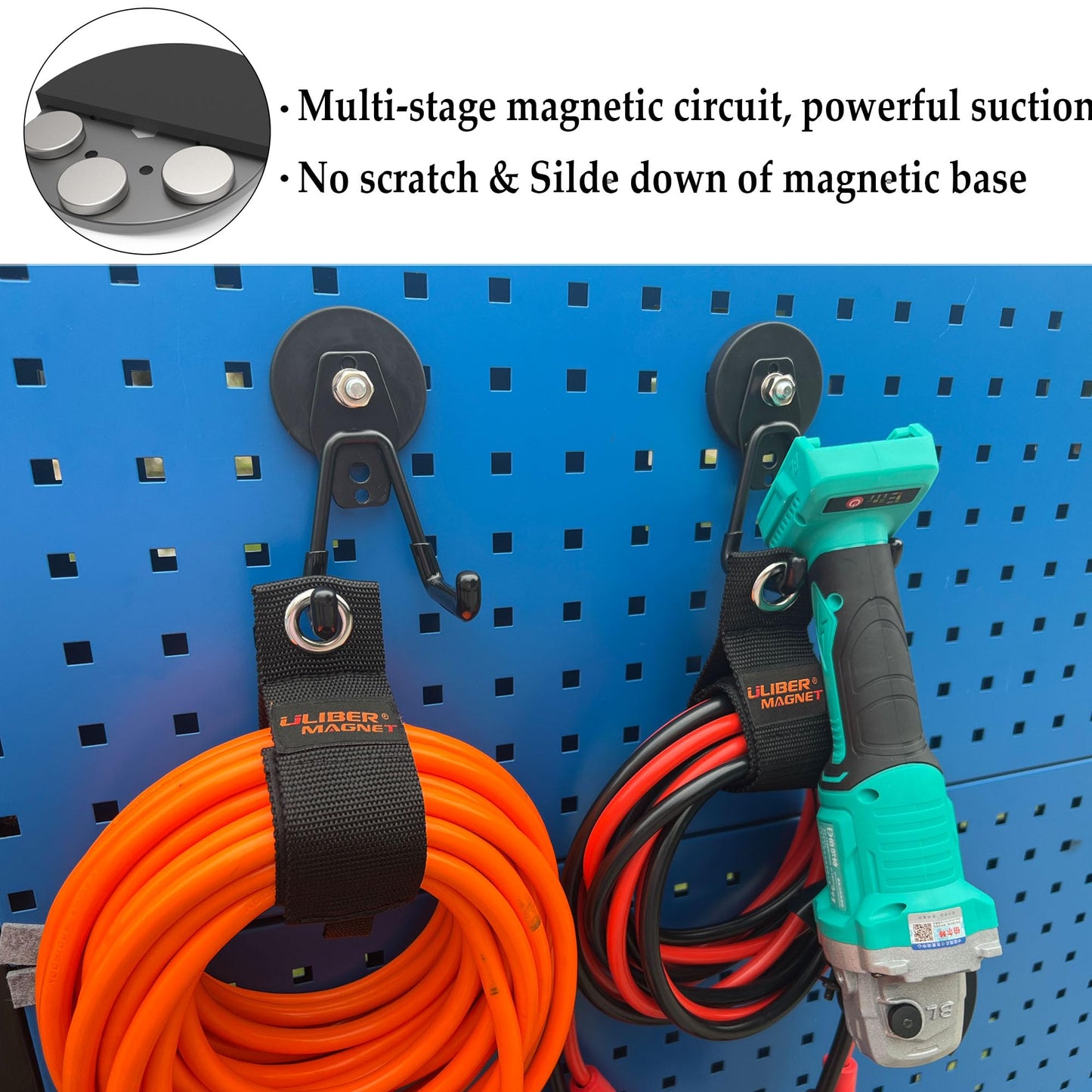 ULIBERMAGNET Heavy Duty Magnetic Garage Hooks,10 Pack Strong Large Magnet Hook for Power Drill,Garden Tools,Hose,Pegboard,Garage, Workshop,Magnetic Storage Hooks for Indoor Outdoor Hanging(Black)