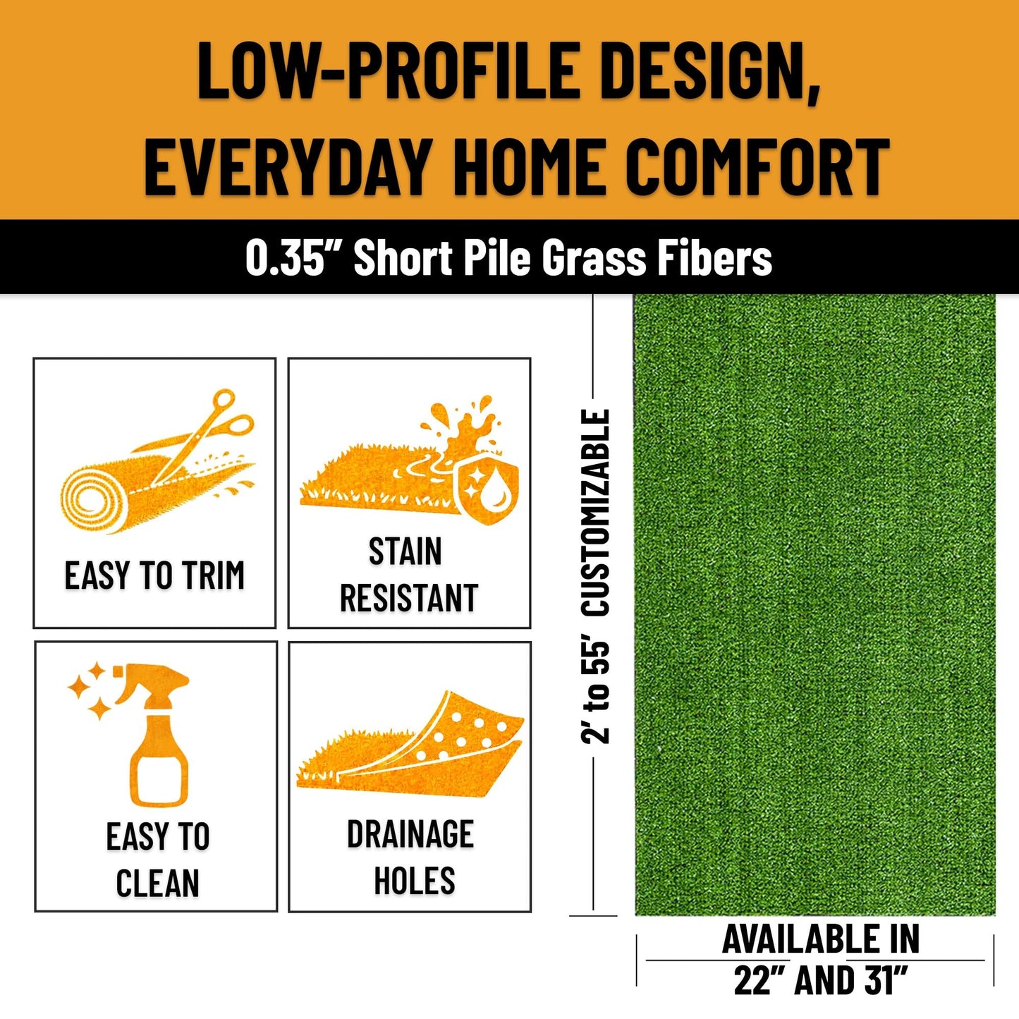 Sweet Home Stores Artificial Faux Grass Runner Rug 3x20 Indoor/Outdoor with Drainage Holes, Customizable Runner Rug for Backyard, Patio, Garage Rug, 2'7" x 20'