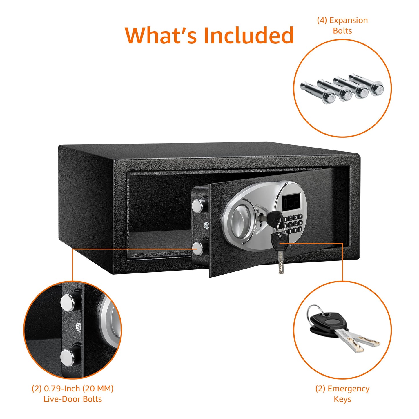 Amazon Basics Steel Security Safe and Lock Box with Programmable Electronic Keypad, Secure for Cash, Jewelry, Documents, Black, 0.7 Cubic Feet, 16.9-x-14.6-x-7.1-inches (WxDxH)