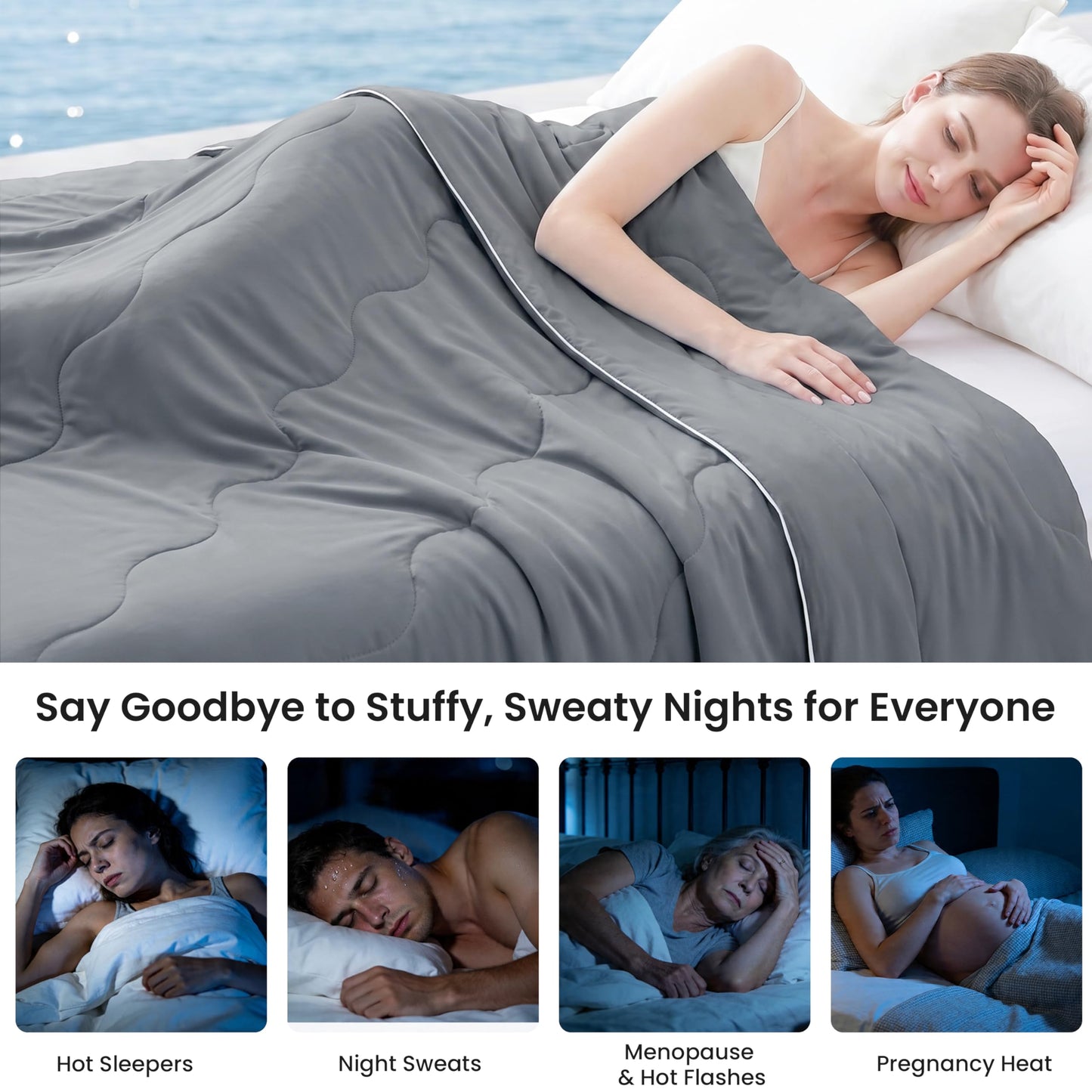 Love's cabin Cooling Comforter King Size, Double Sided Cooling Blankets for Hot Sleepers, Q-Max>0.4 Instant Cool-to-Touch, 2X Breathable & Moisture-Wicking, Oeko-TEX Certified, 108"x90" Grey