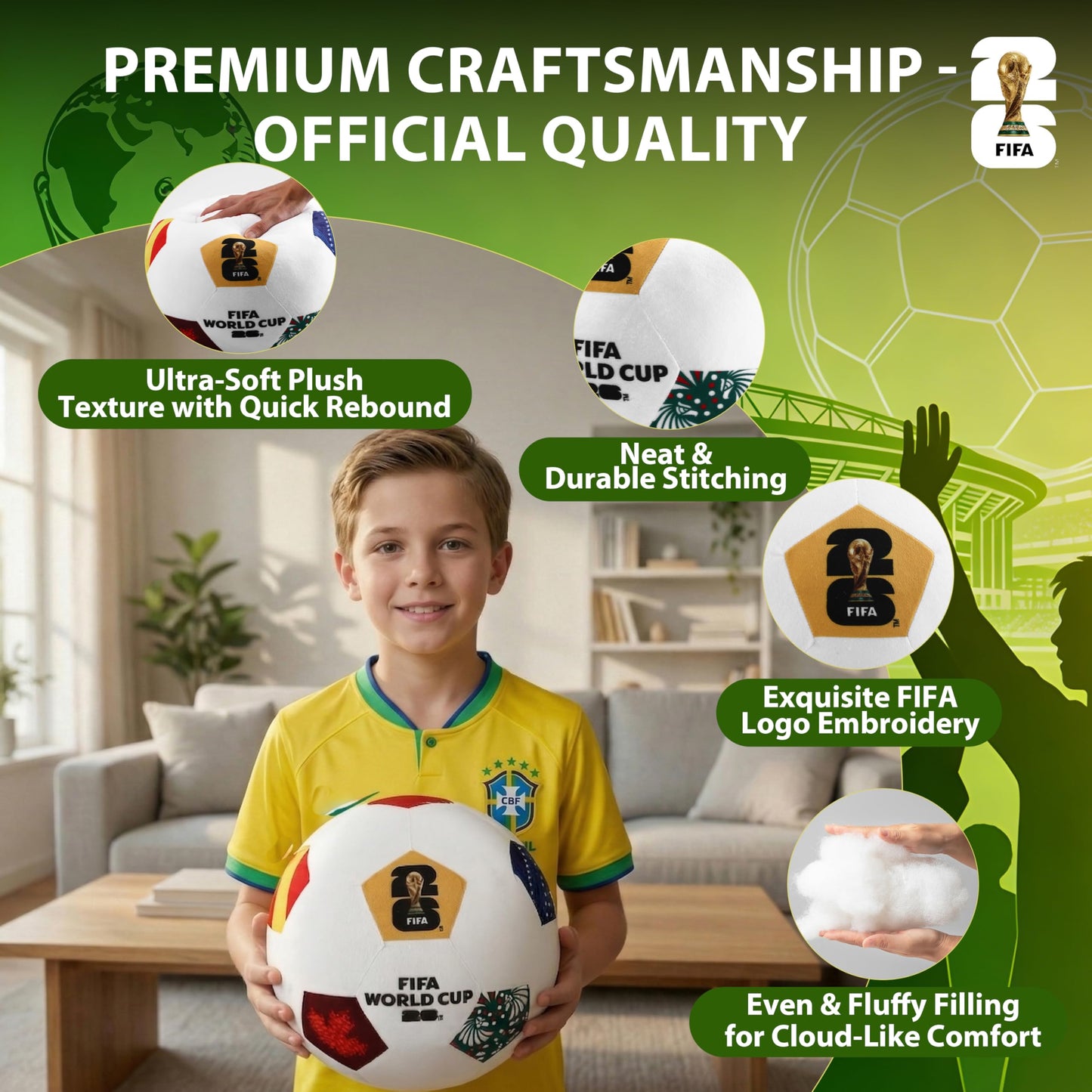 MESUCA FIFA World Cup 2026 Official Edition Mini Soccer Ball Plush Keychain Pillow, 4.72" Soccer Plush Toy Backpack Charm, Kids Gift, World Cup 2026 Merchandise (11.8 inches/30cm)